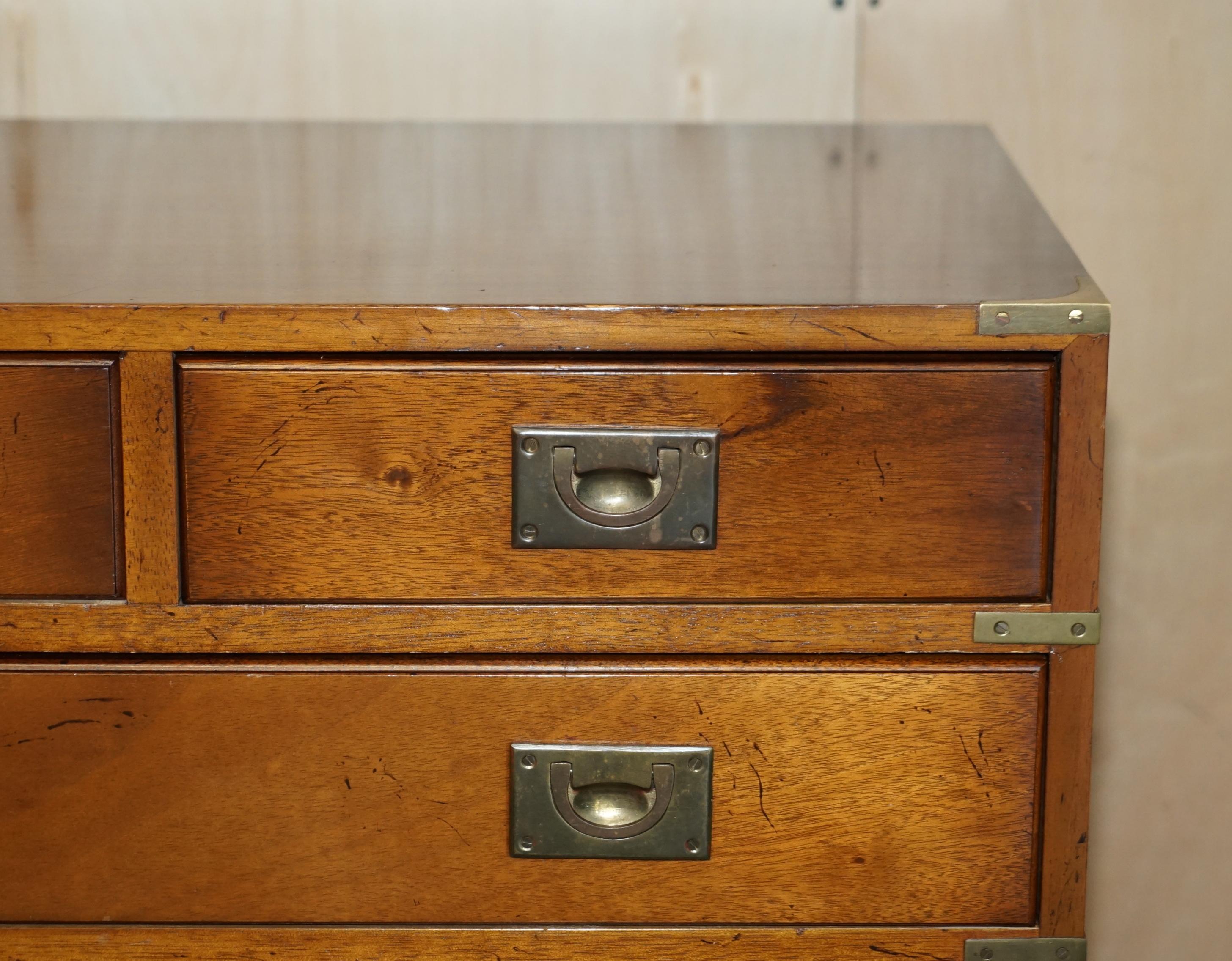 Antique Hardwood Military Campaign Sideboard Bank of Drawers with Brass Handles 2