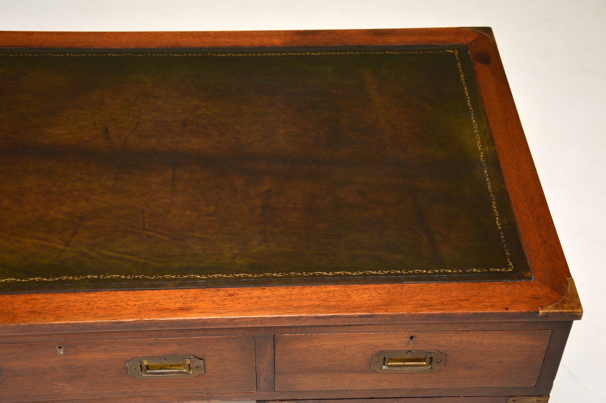 Antique Mahogany Military Campaign Style Leather Top Desk In Good Condition In London, GB