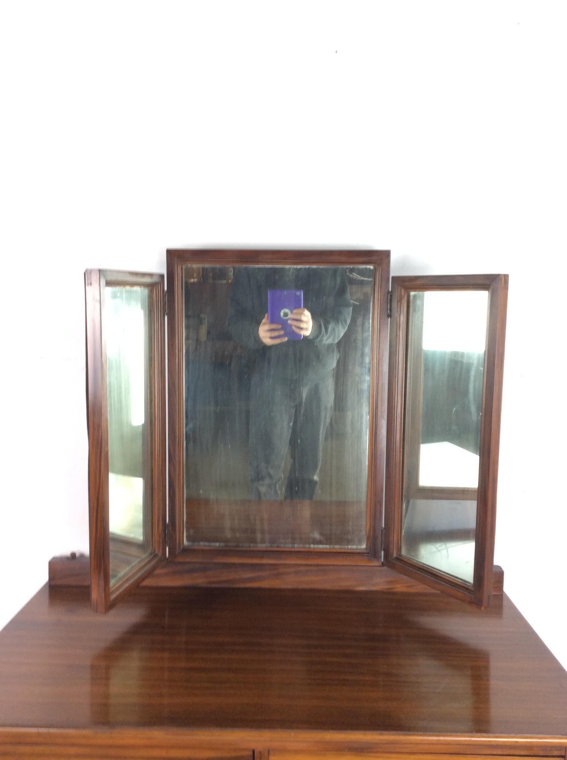 Antique Mahogany Mirrored Vanity with Caned Seat For Sale 2