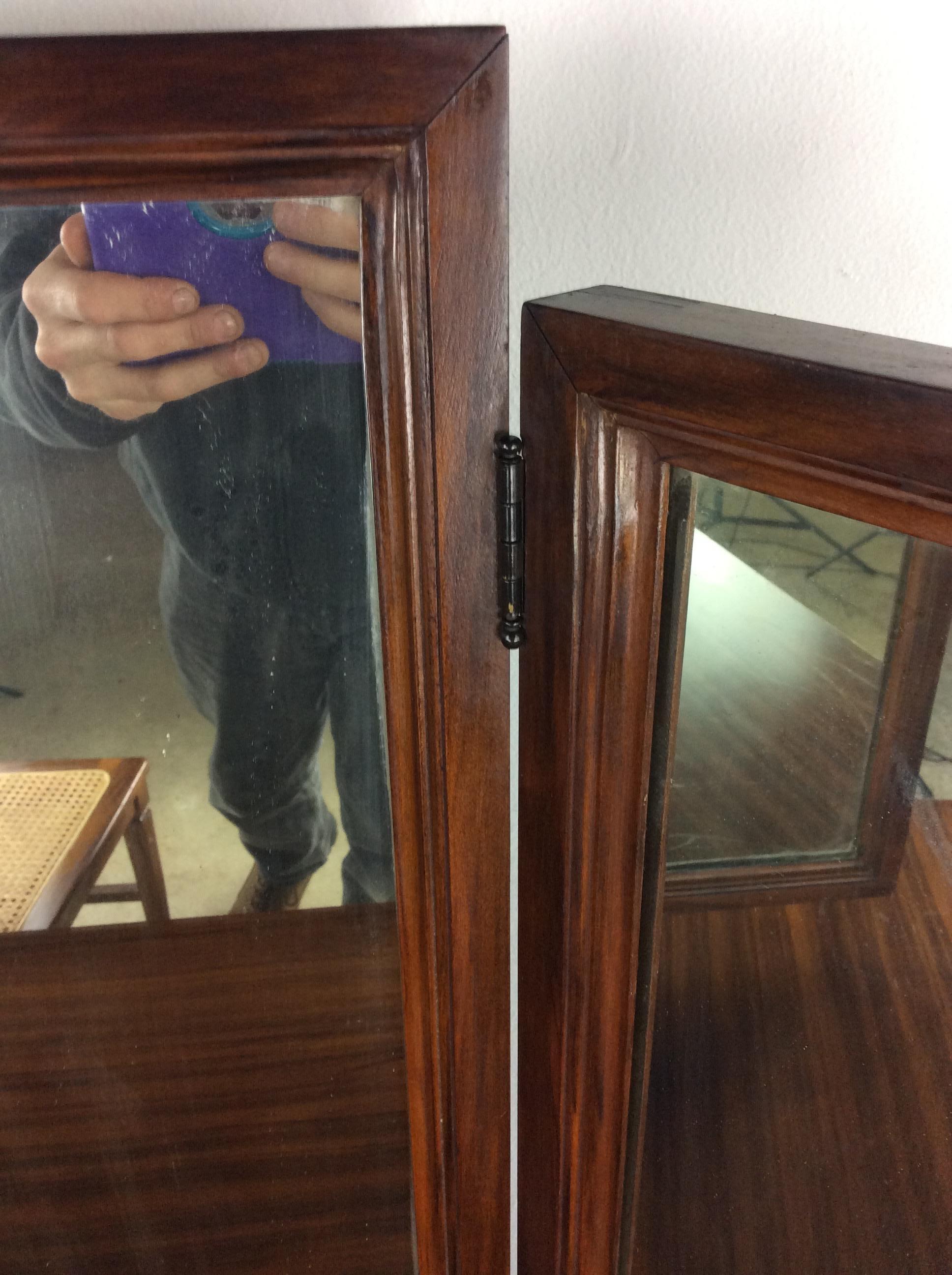 Antique Mahogany Mirrored Vanity with Caned Seat For Sale 3
