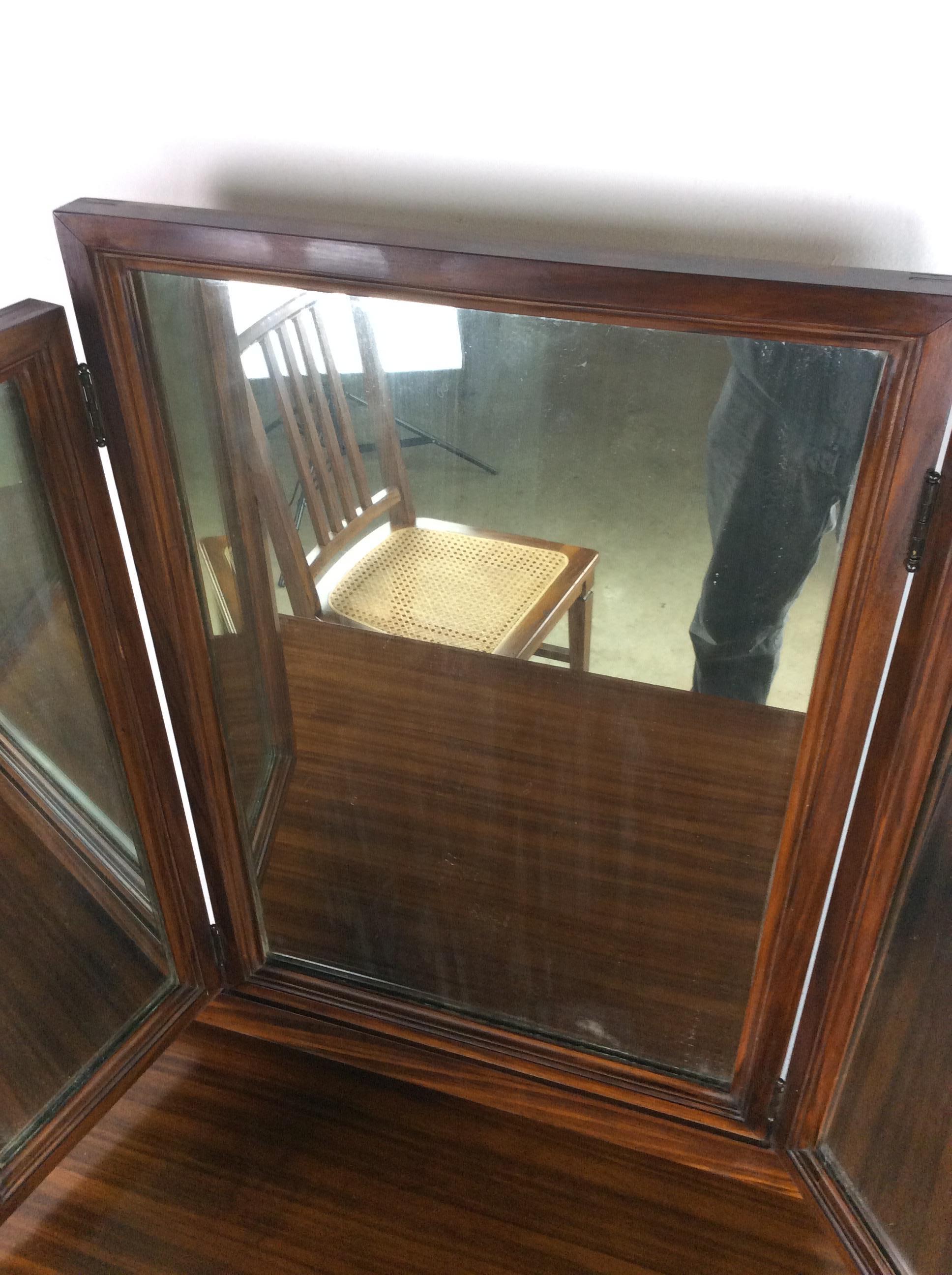 Antique Mahogany Mirrored Vanity with Caned Seat For Sale 4