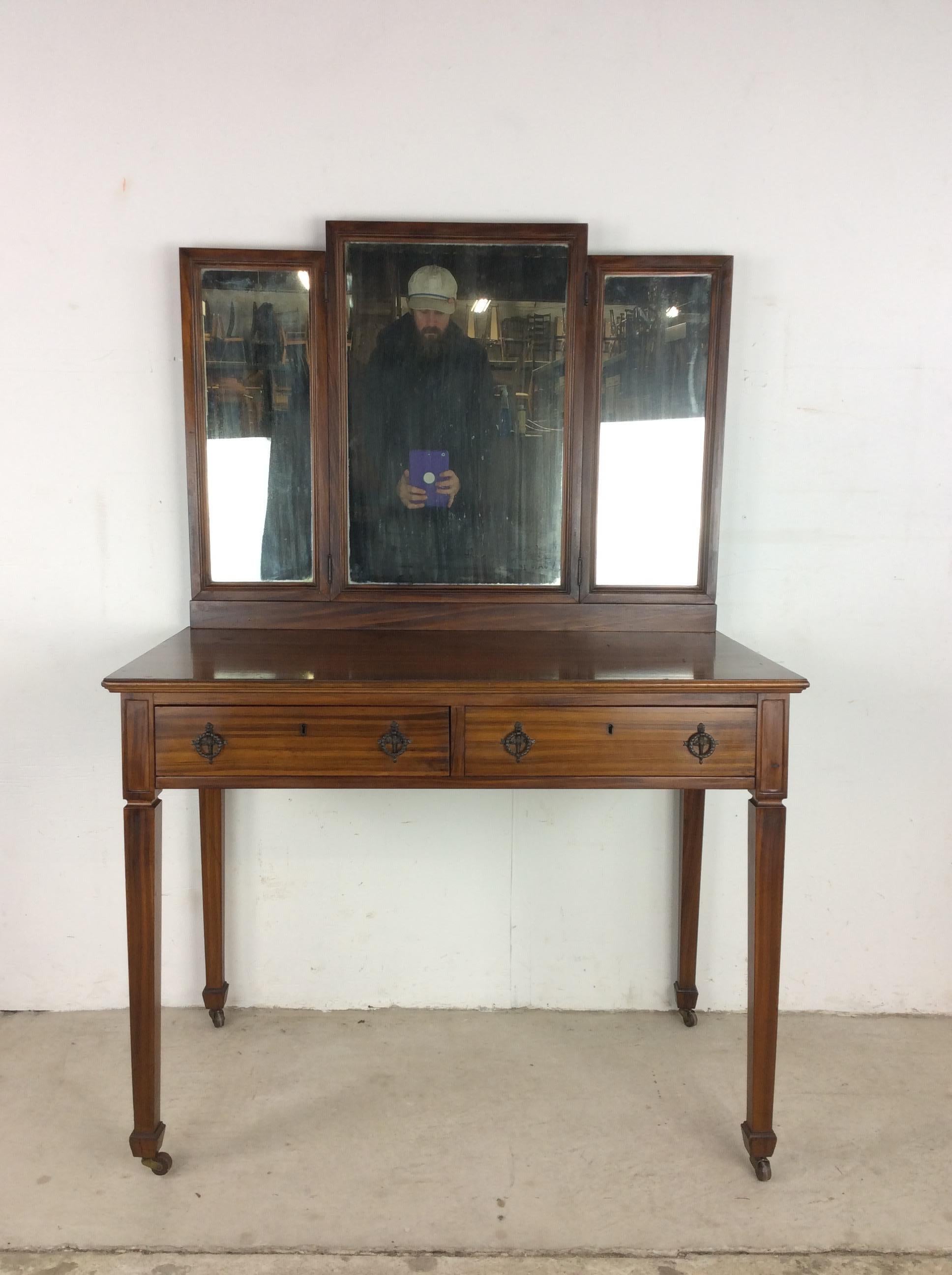 Antique Mahogany Mirrored Vanity with Caned Seat For Sale 7