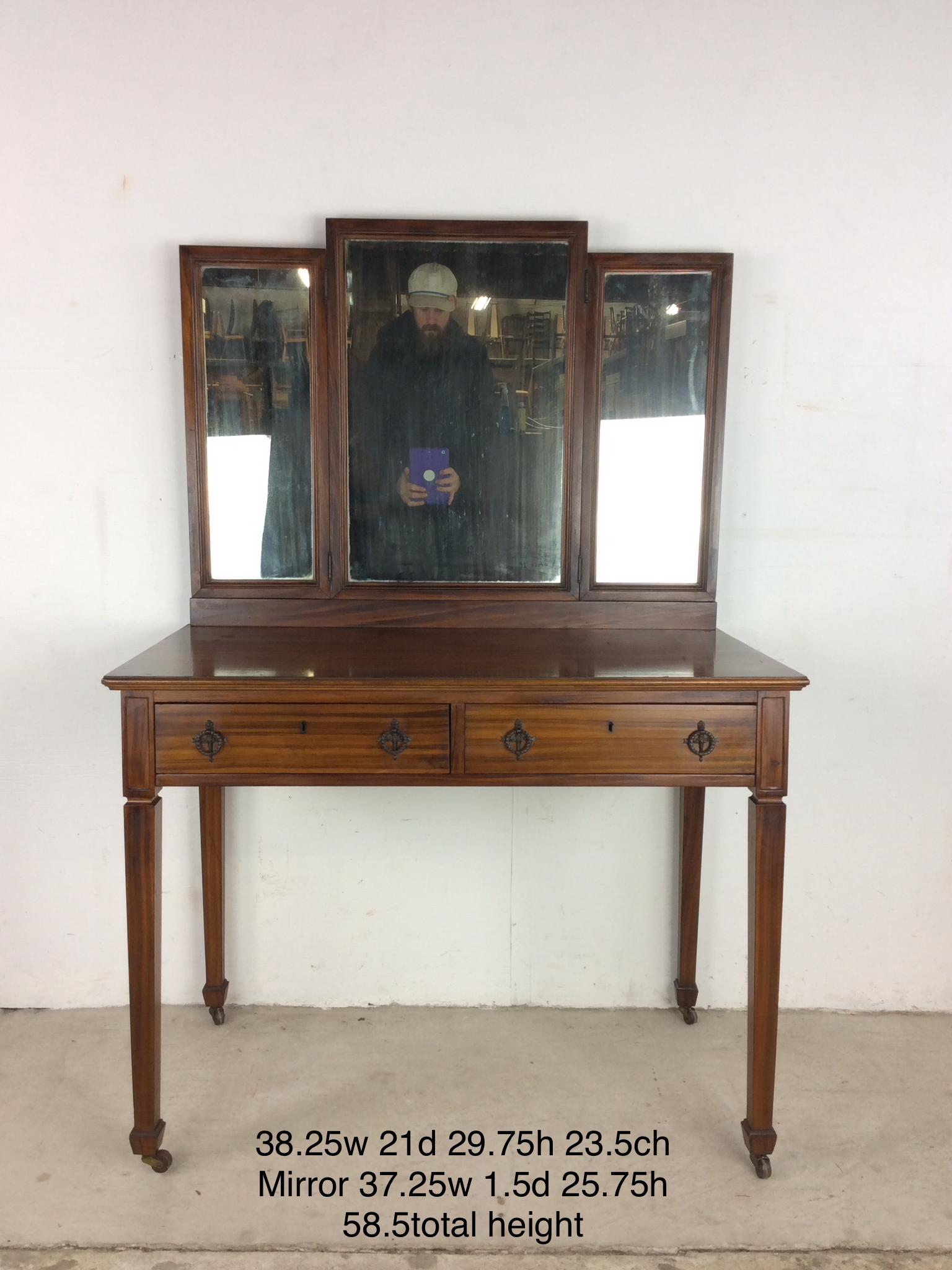 Antique Mahogany Mirrored Vanity with Caned Seat For Sale 8