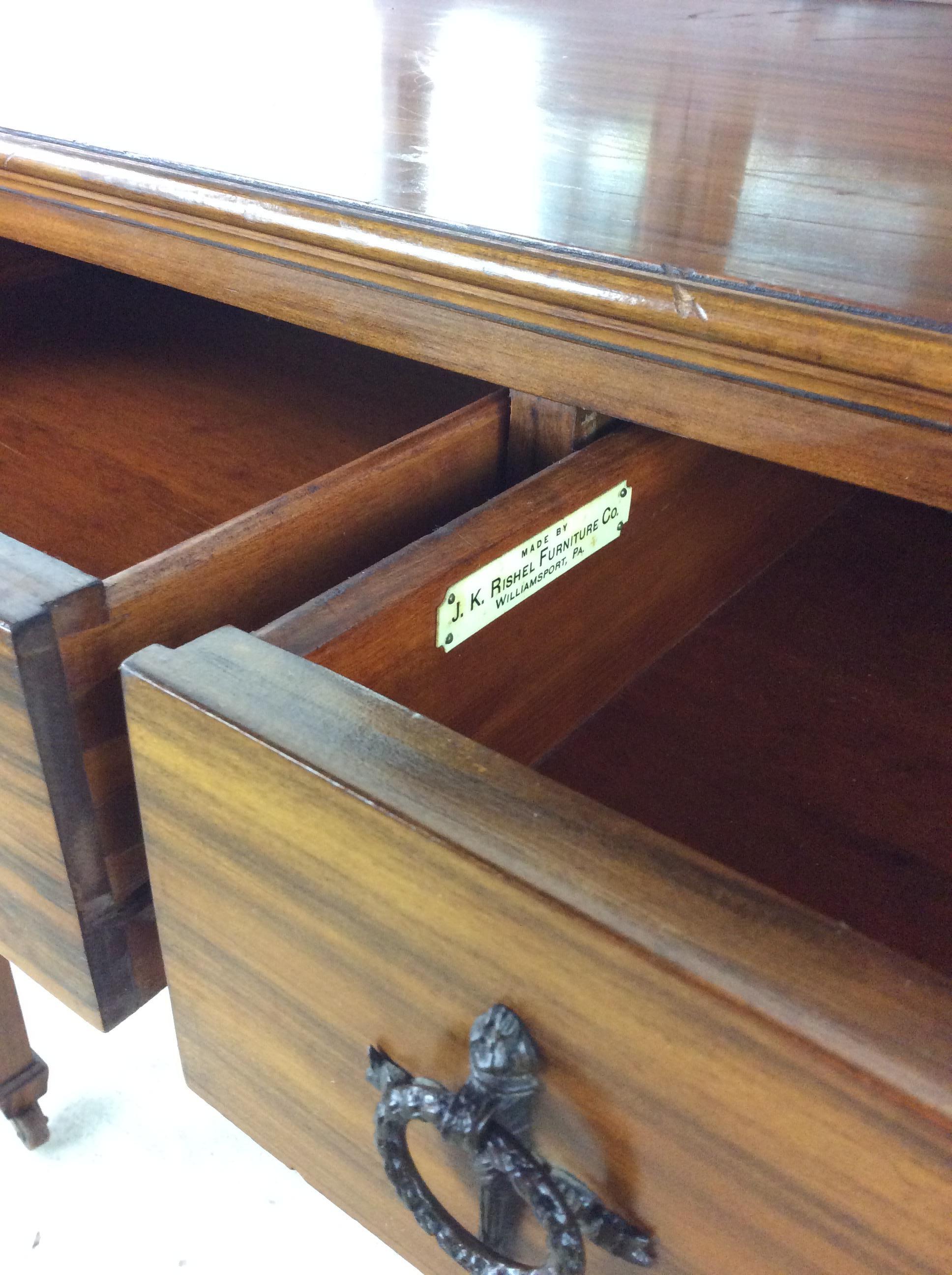 Caning Antique Mahogany Mirrored Vanity with Caned Seat For Sale