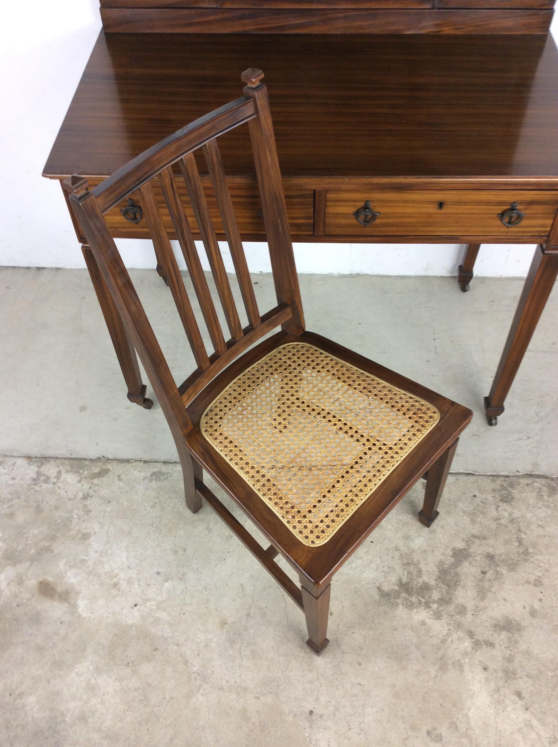 Mid-20th Century Antique Mahogany Mirrored Vanity with Caned Seat For Sale