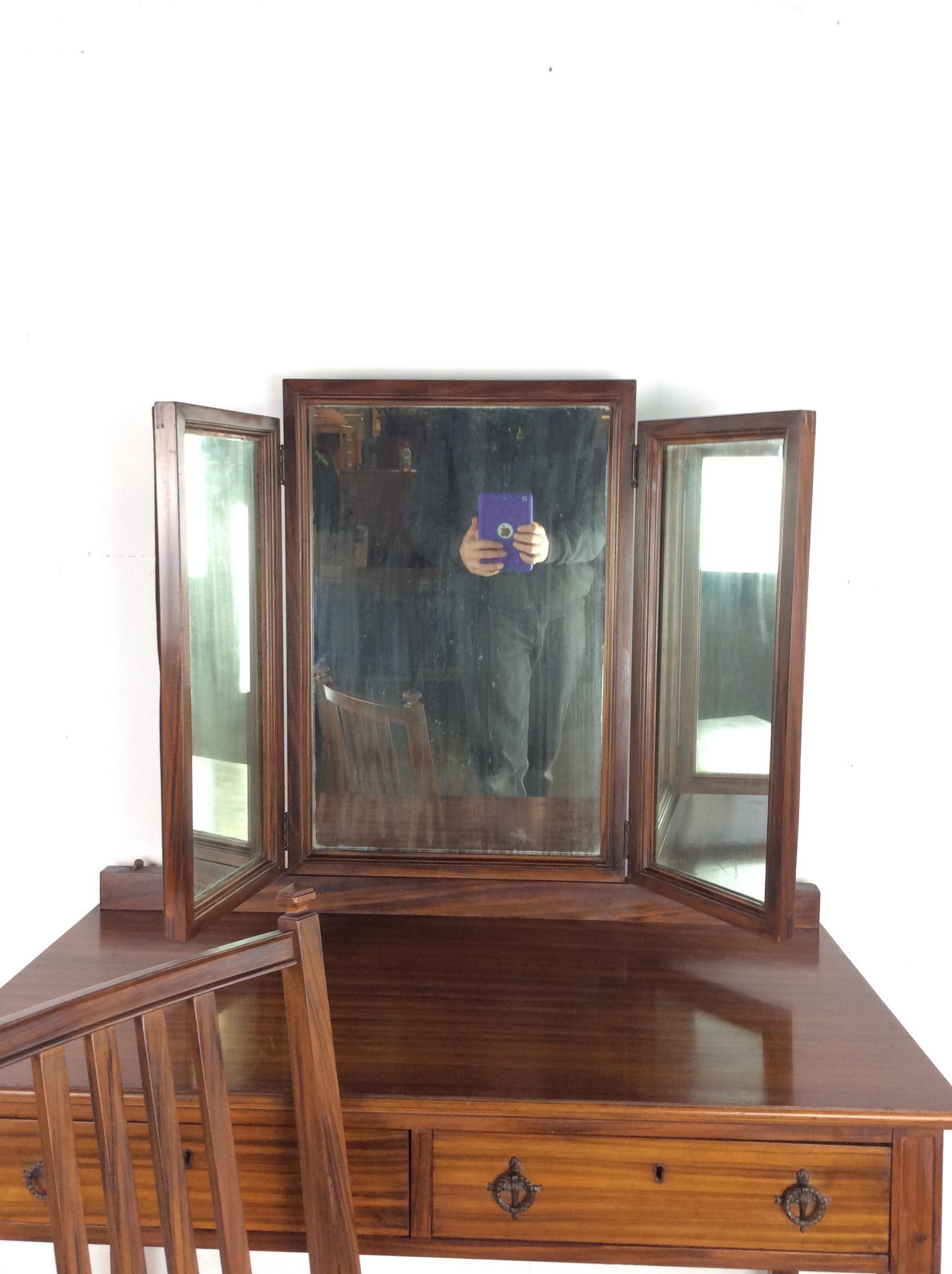 Antique Mahogany Mirrored Vanity with Caned Seat For Sale 1