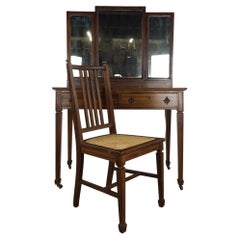 Antique Mahogany Mirrored Vanity with Caned Seat