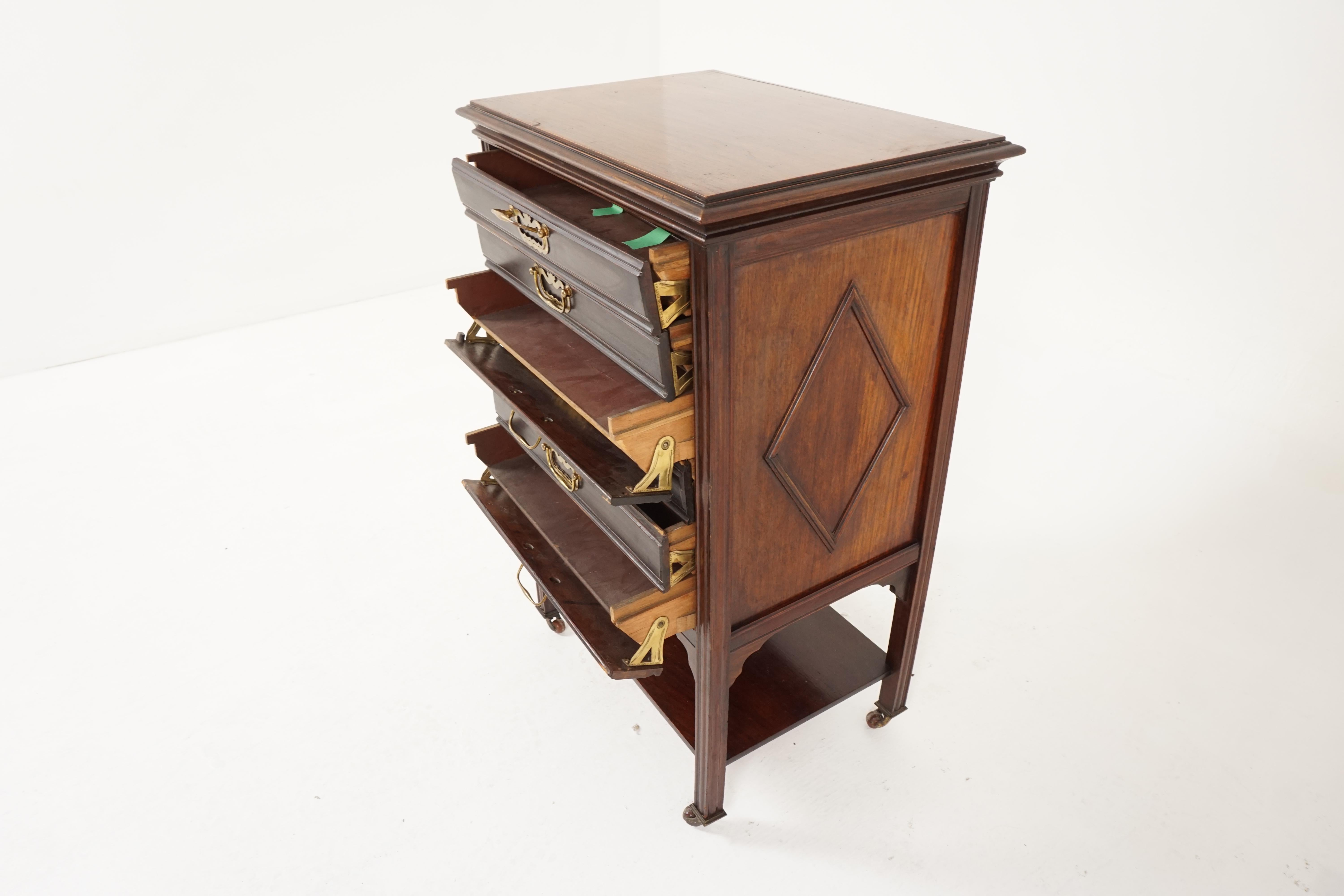 Scottish Antique Walnut Music Cabinet, 6 Drawer Sheet Music Cabinet, 1910s, B2201