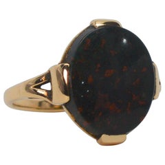 Antiker Obsidian-Gelbgold-Ring aus Mahagoni