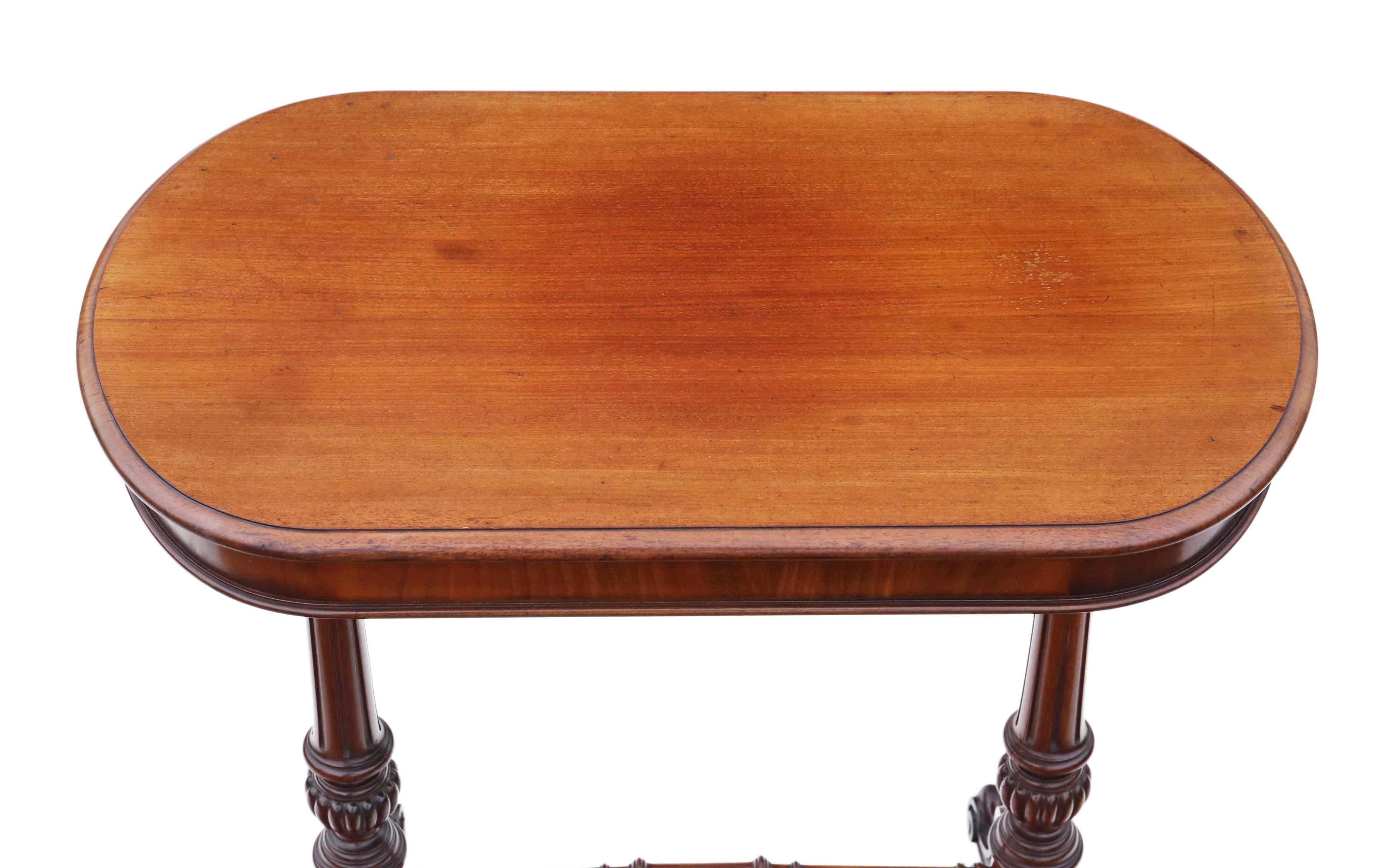 Antique quality mahogany occasional side centre window stretcher writing table C1880 .

No loose joints and no woodworm. A rare decorative find, having an attractive carved stretcher base.

Would look great in the right location!

Overall