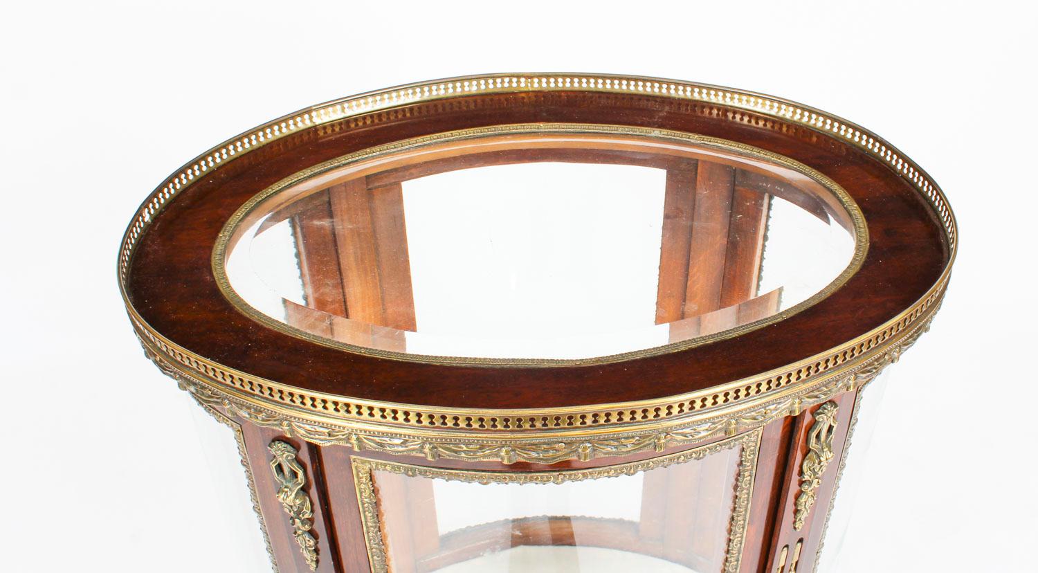 Glass Antique Mahogany Ormolu Mounted Bijouterie Display Cabinet, 19th Century