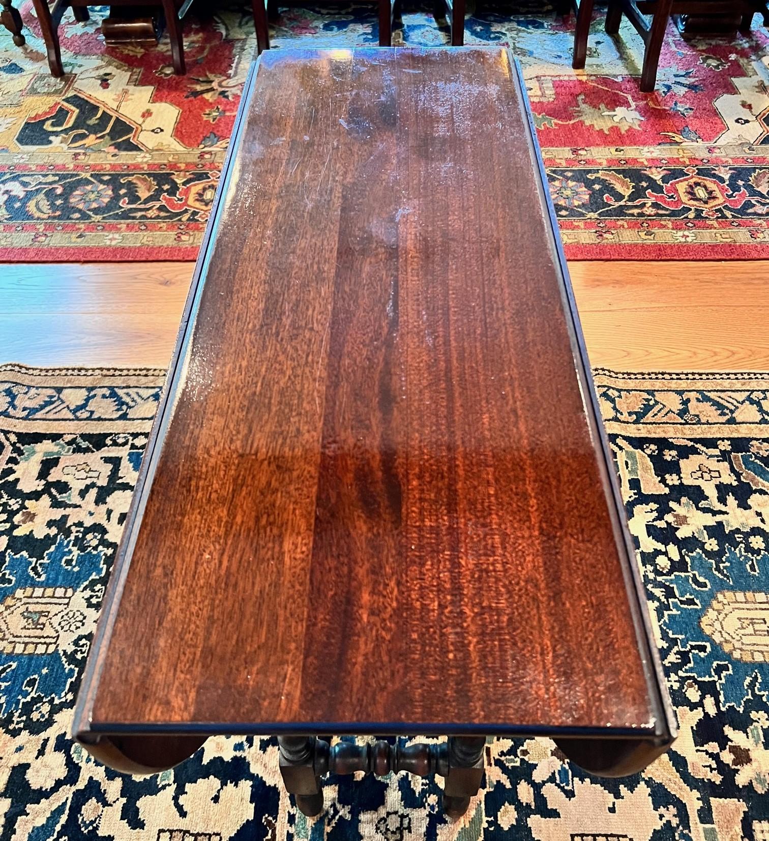 Hand-Crafted Antique Mahogany Oval Victorian Sunderland/Folding Table with Turned Legs For Sale
