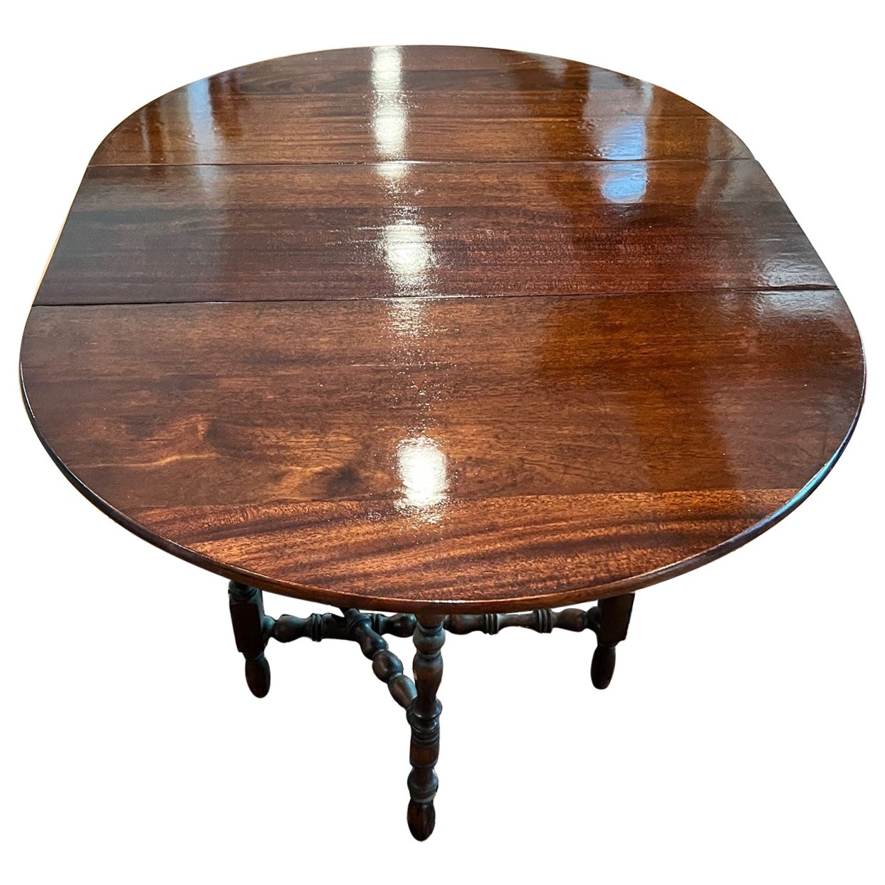 Antique Mahogany Oval Victorian Sunderland/Folding Table with Turned Legs
