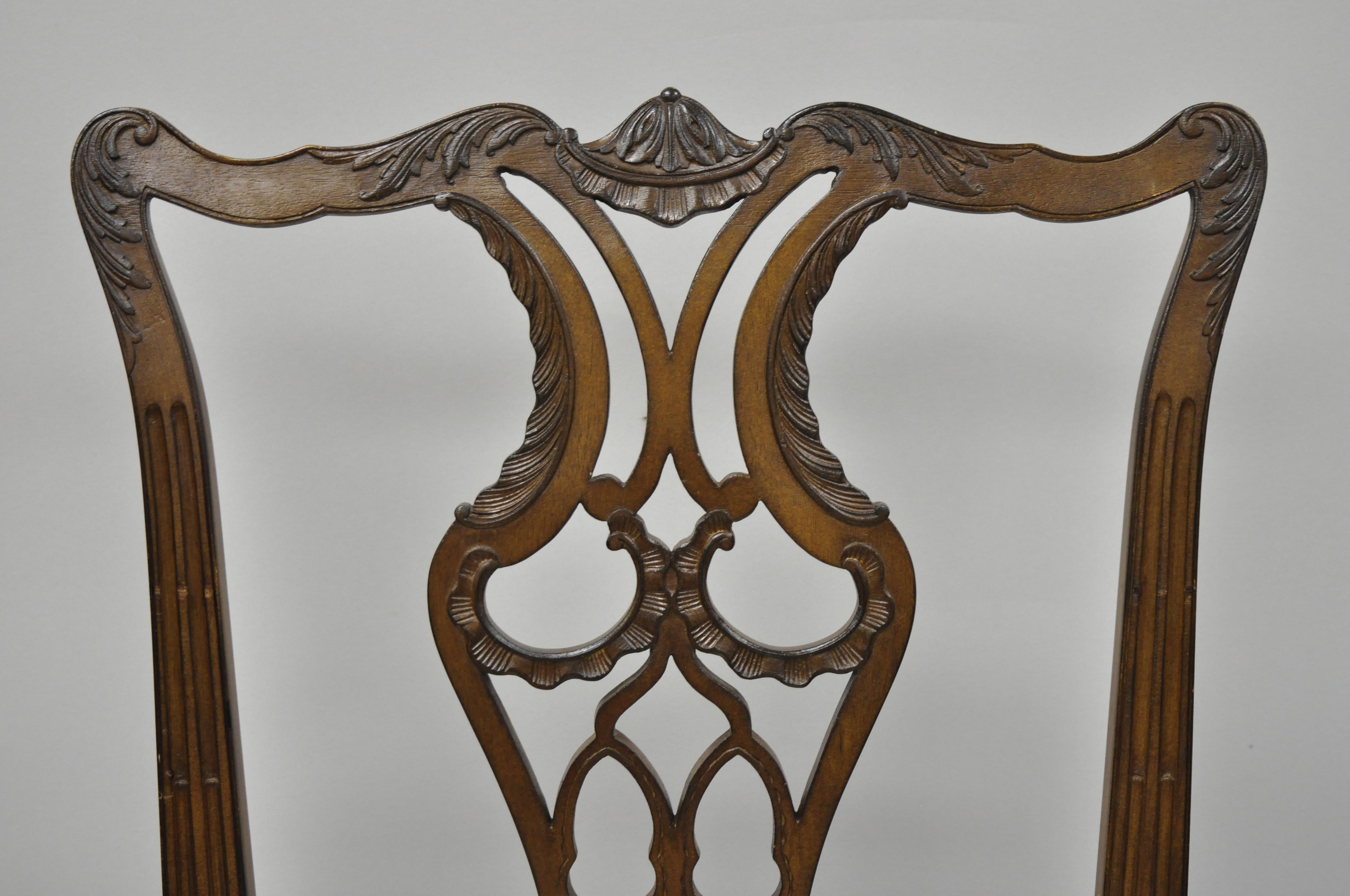 Antique Mahogany Pagoda Carved Chinese Chippendale Style Dining Chairs Set of 4 1