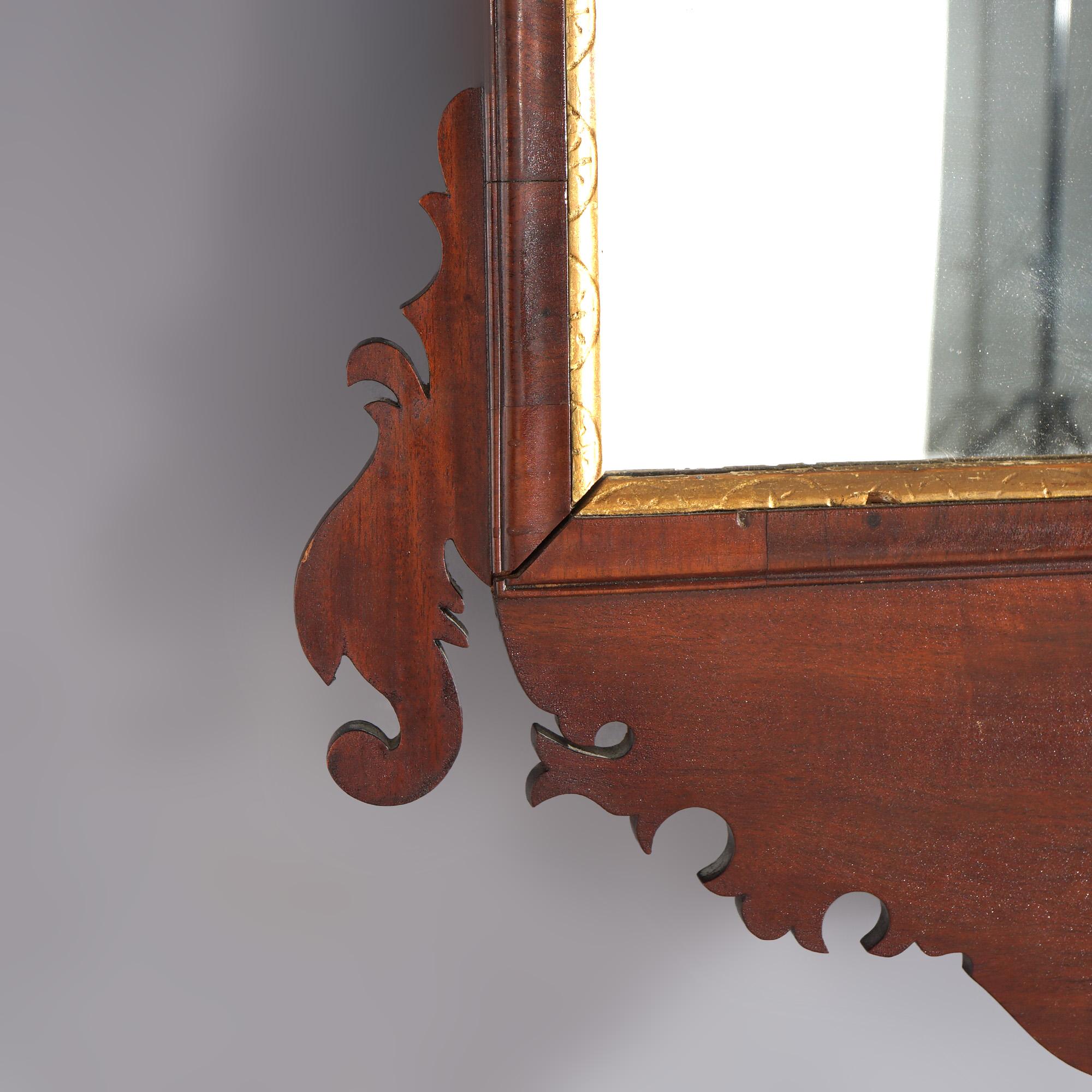 Antique Mahogany Parcel Gilt Chippendale Wall Mirror 19th C For Sale 4