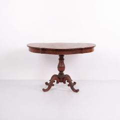 Mesa de pedestal o de servicio antigua de caoba con detalles tallados del siglo XIX