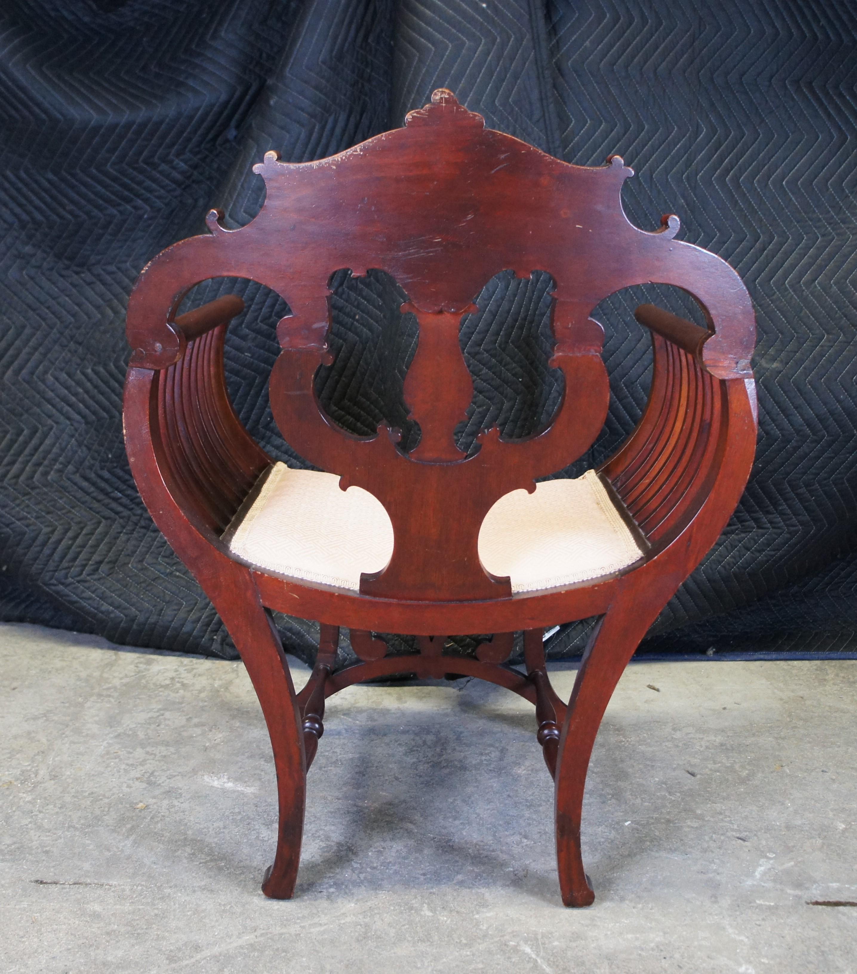 Antique Mahogany Pierced Slatted Acanthus Curule Saddle Seat Armchair For Sale 4
