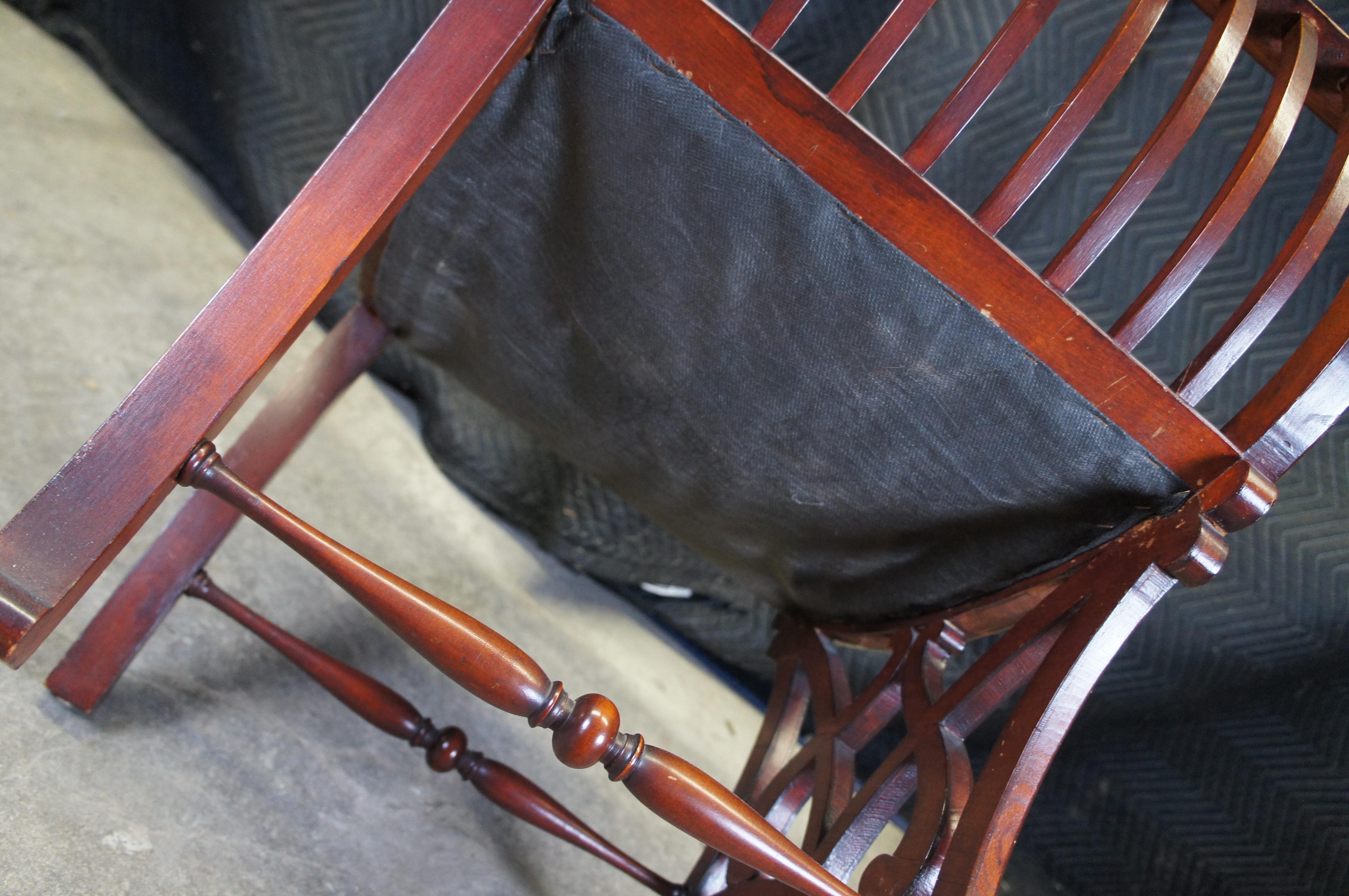 Antique Mahogany Pierced Slatted Acanthus Curule Saddle Seat Armchair For Sale 6