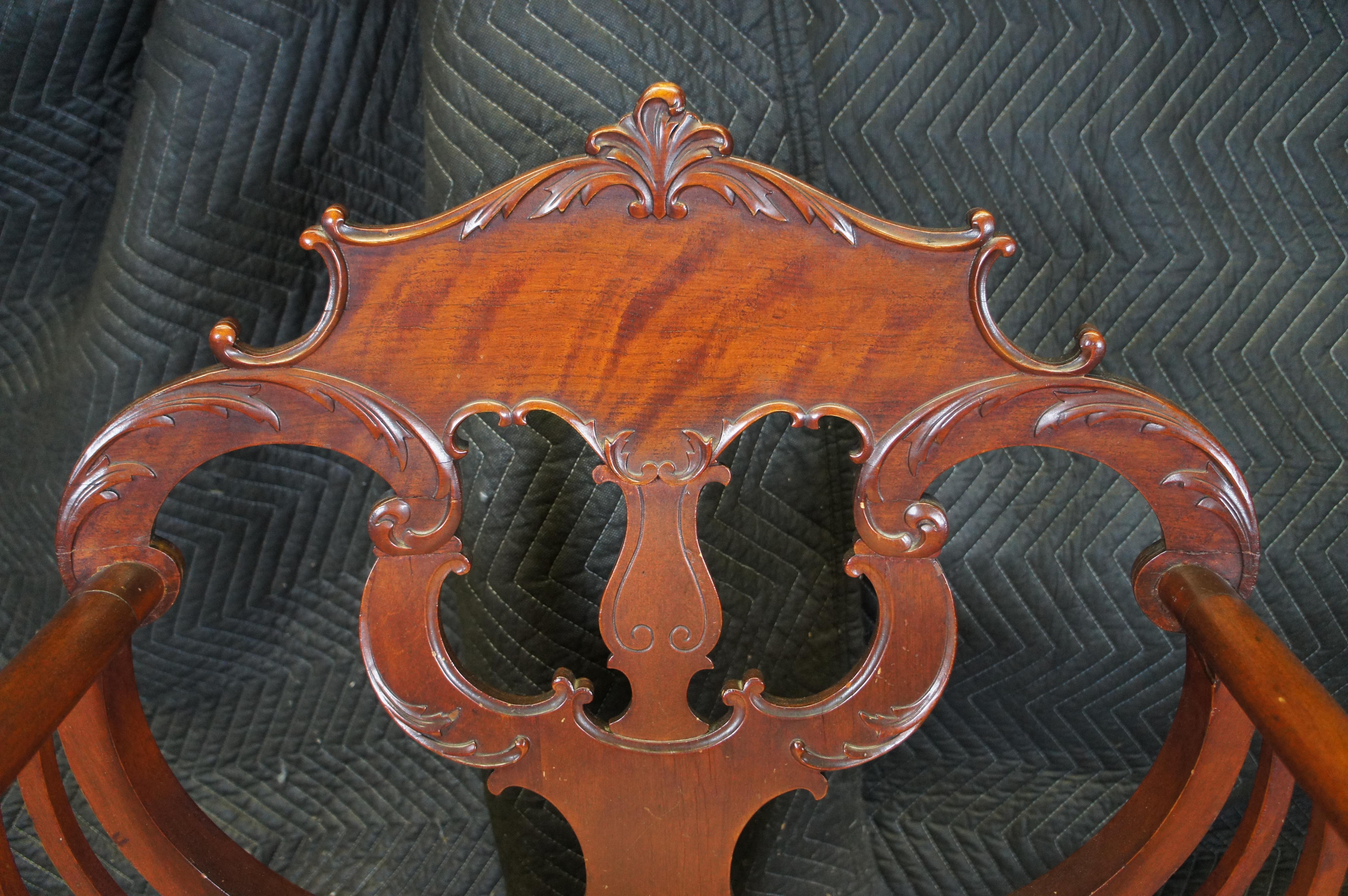 20th Century Antique Mahogany Pierced Slatted Acanthus Curule Saddle Seat Armchair For Sale
