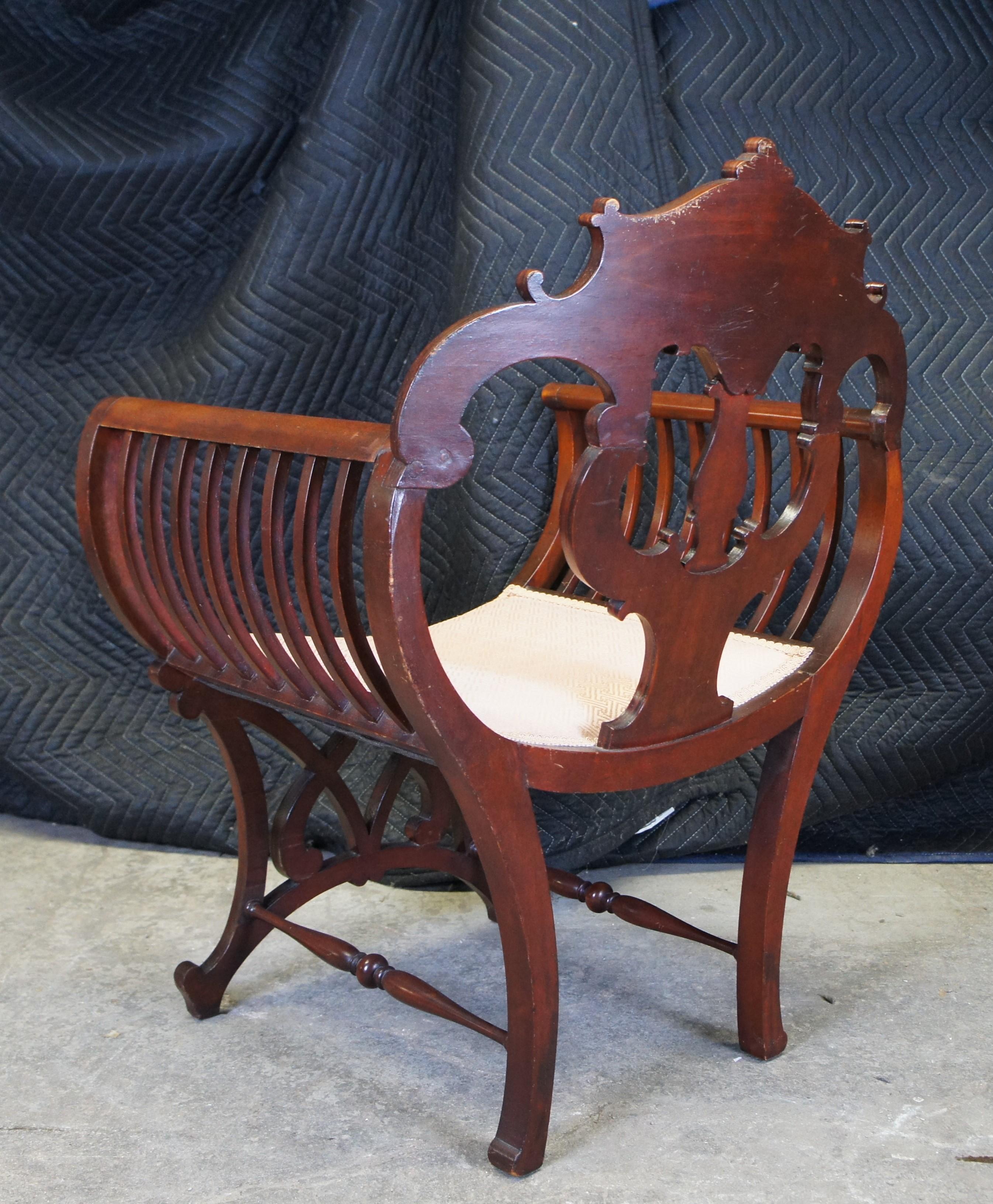 Antique Mahogany Pierced Slatted Acanthus Curule Saddle Seat Armchair For Sale 3