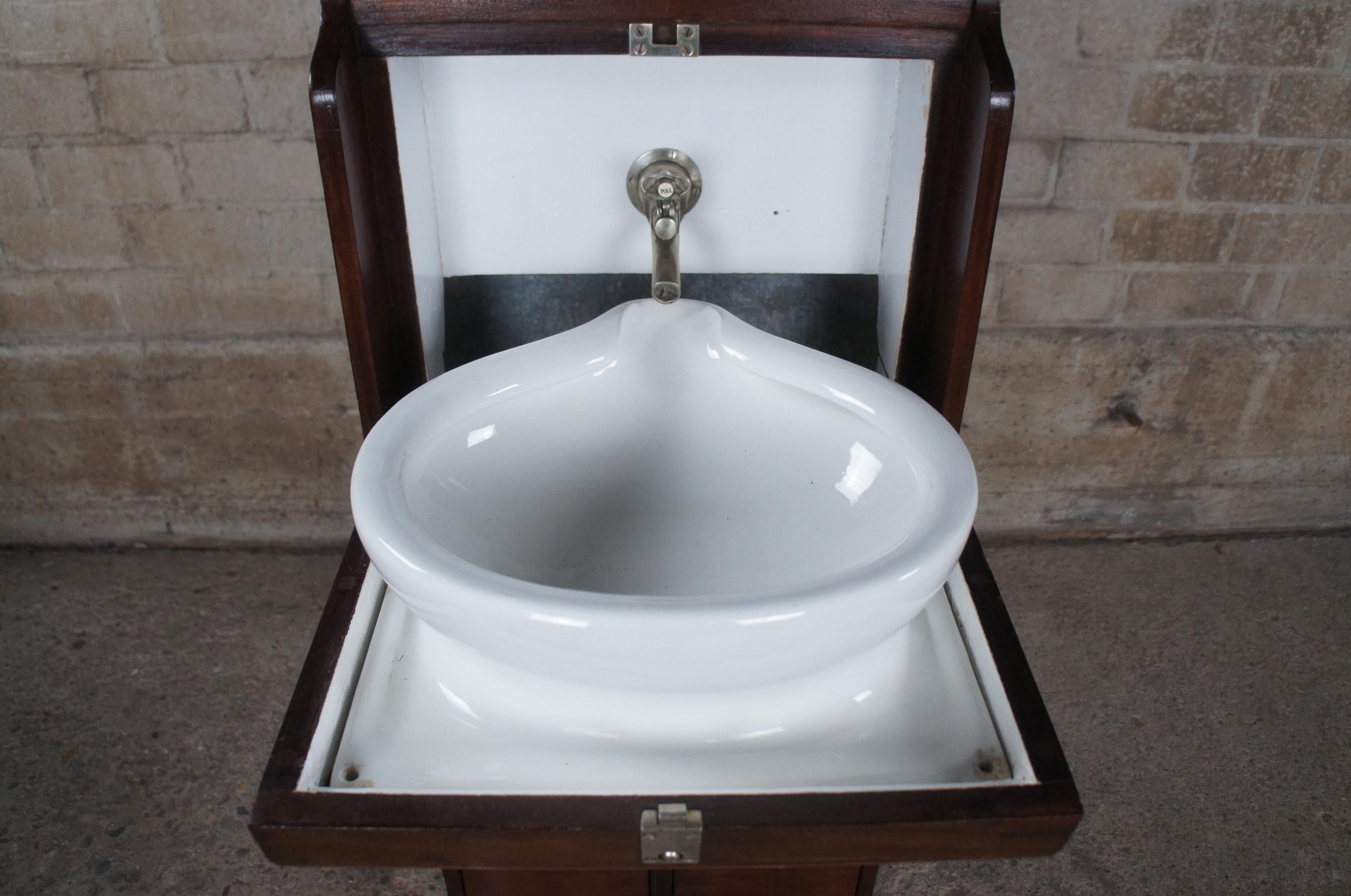 Antique Mahogany Porcelain Nautical Maritime Boat Cabin Sink Wash Basin Cabinet For Sale 2