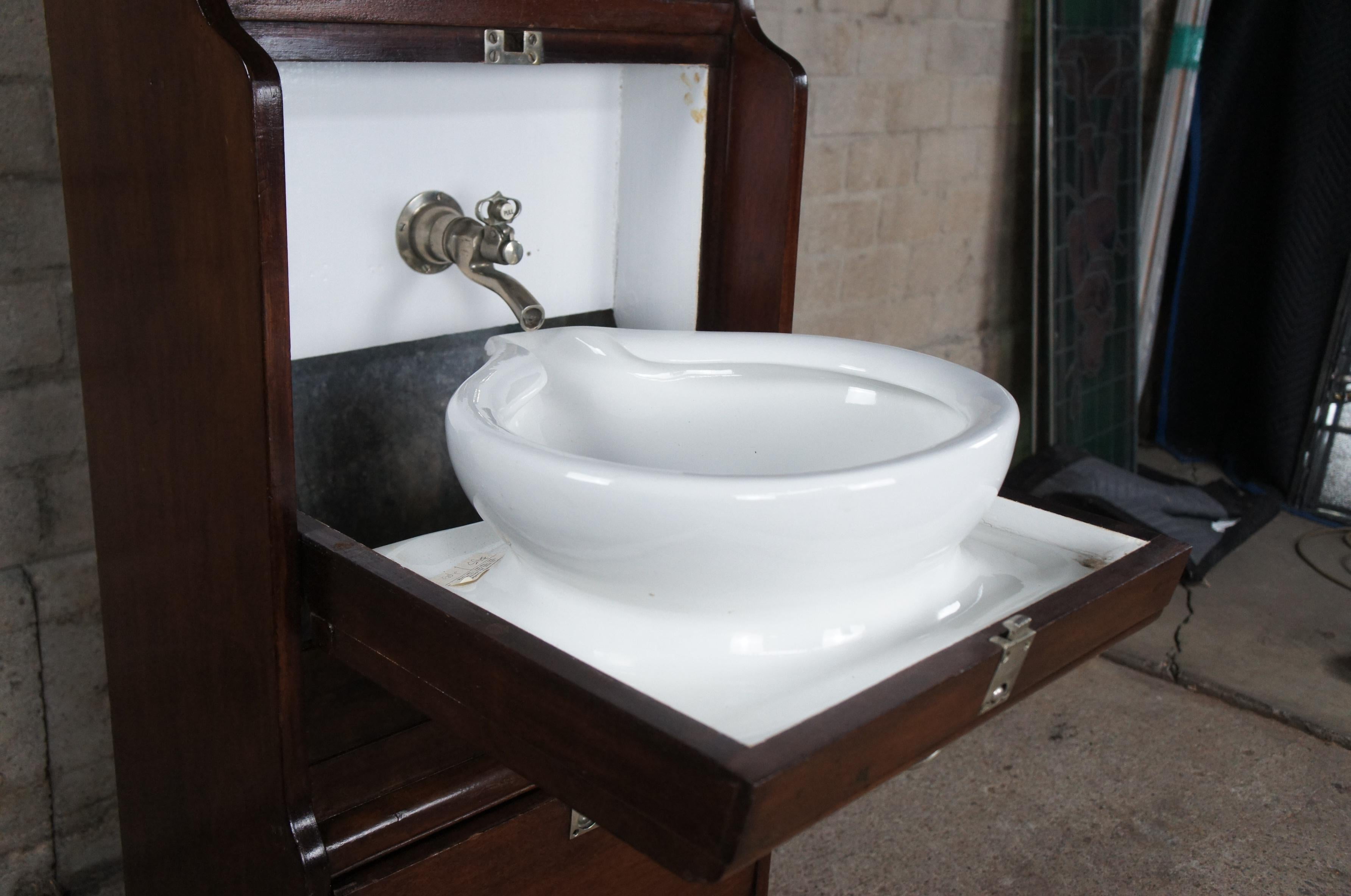 Antique Mahogany Porcelain Nautical Maritime Boat Cabin Sink Wash Basin Cabinet For Sale 4