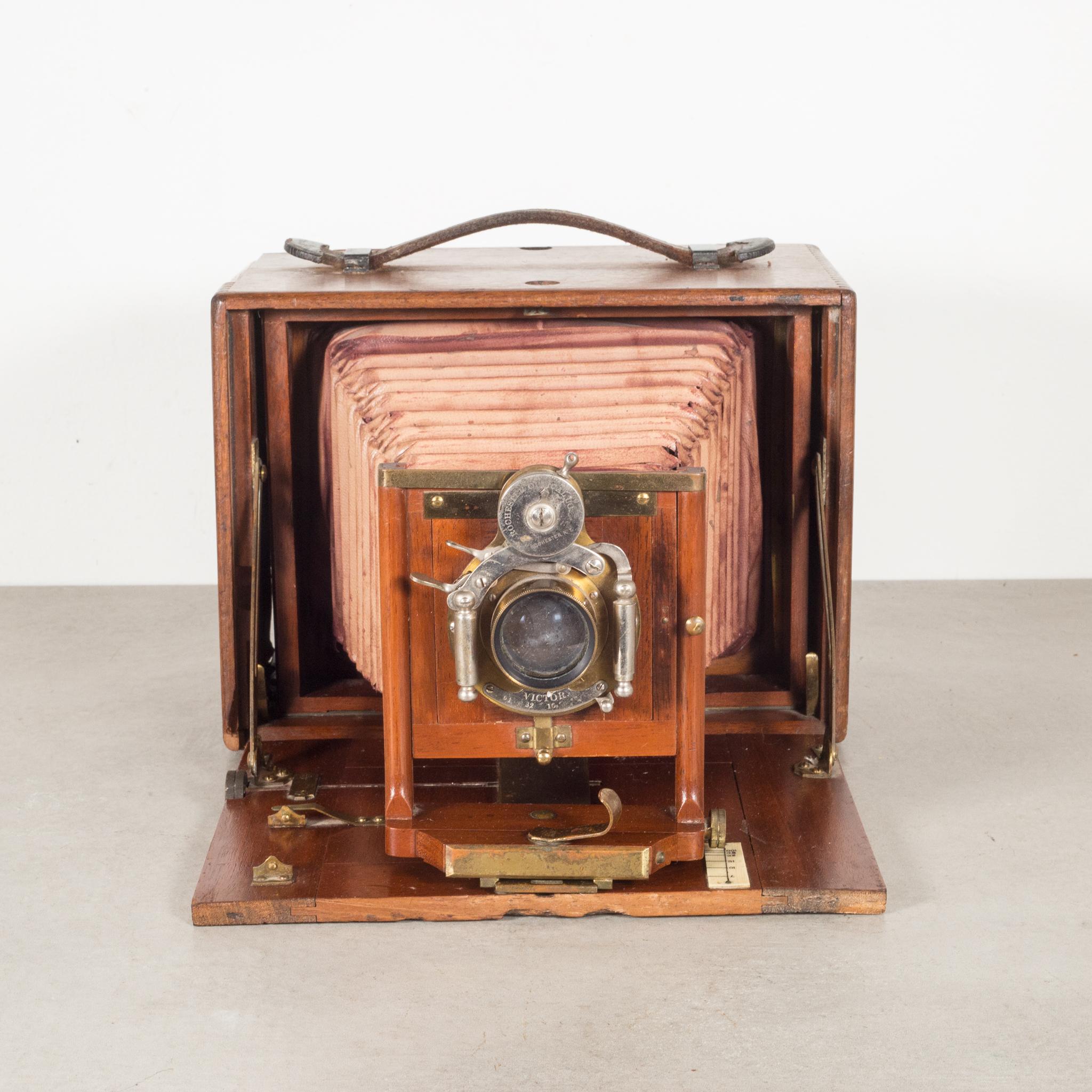 About

An original Premo long focus folding camera with a brass and leather strap, Mahogany case and Mahogany front. Camera folds open and closes properly.

Camera is sold for decorative purposes only.

Creator Rochester Optical Co.
Date of