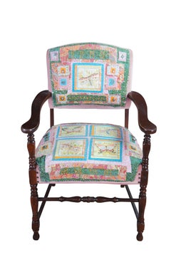 Antique Mahogany Quilted Velvet Butterfly Dragonfly Charm Armchair