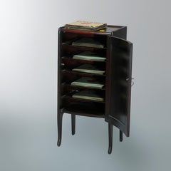 Antique Mahogany Record Cabinet & Vinyl Records, Circa 1910