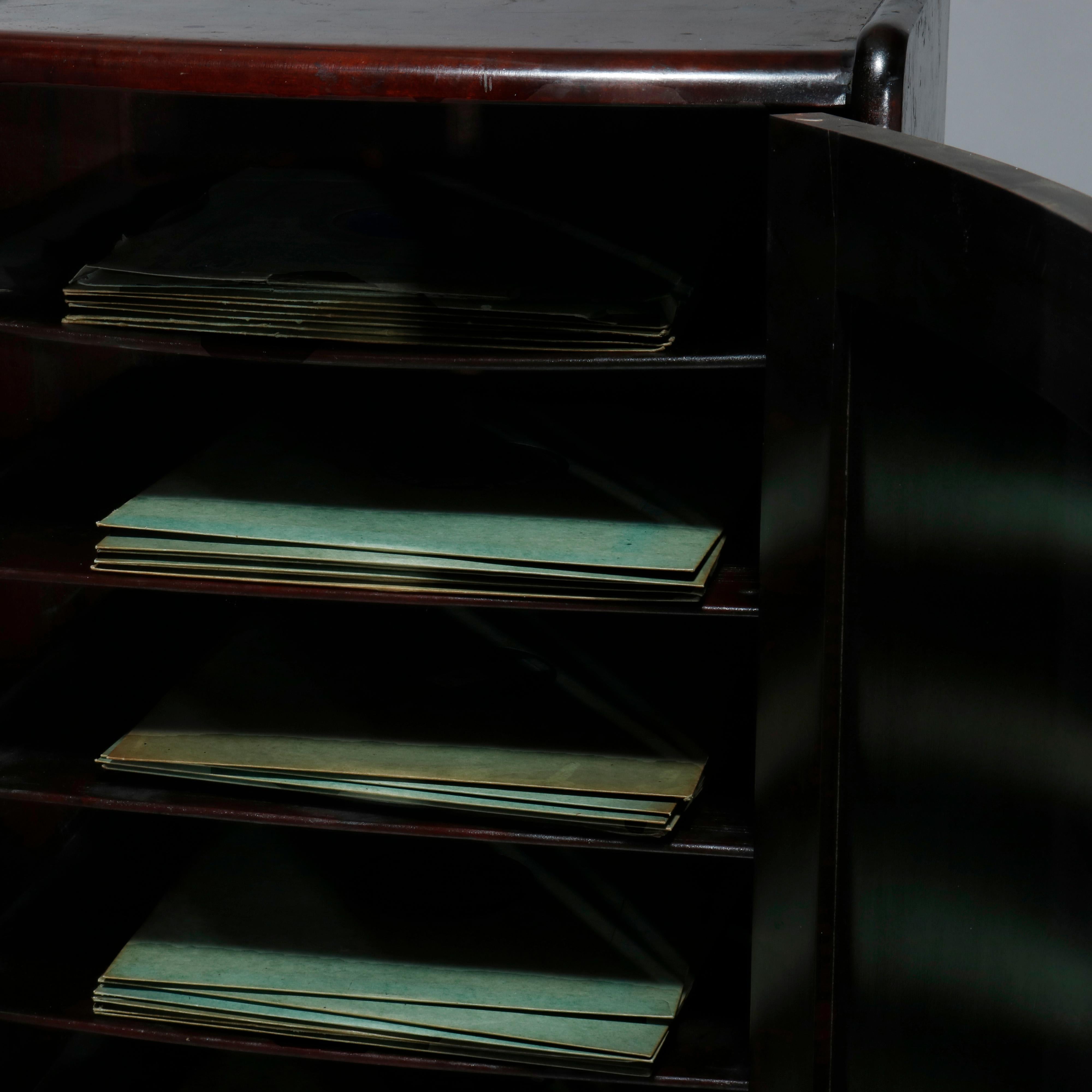 North American Antique Mahogany Record Cabinet & Vinyl Records, Circa 1910