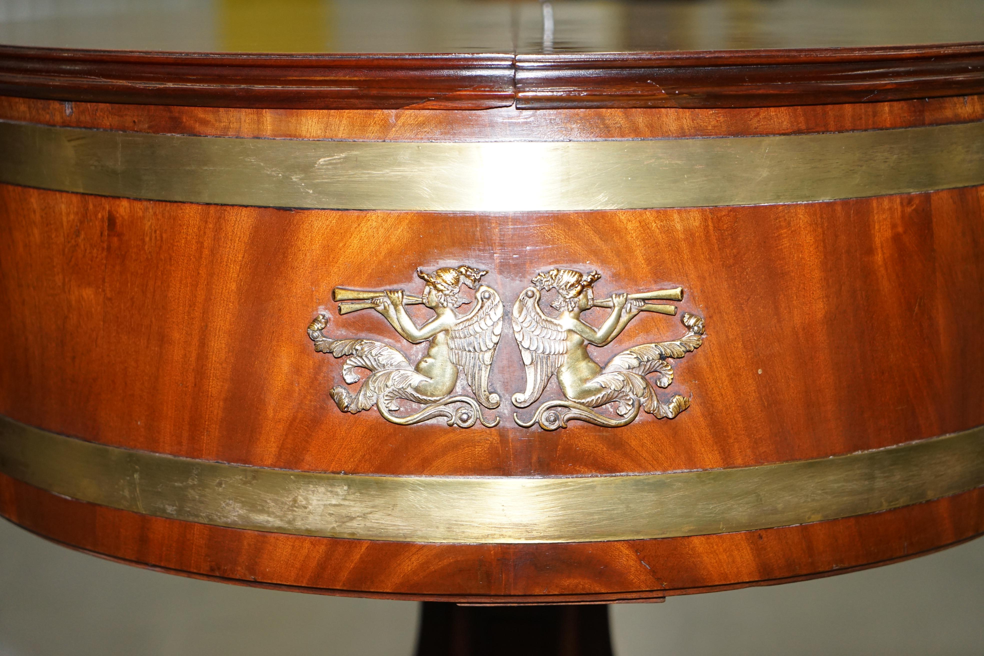 Antique Mahogany Regency Bronze & Brass Drum Side Table Top Opens Drinks Store 5