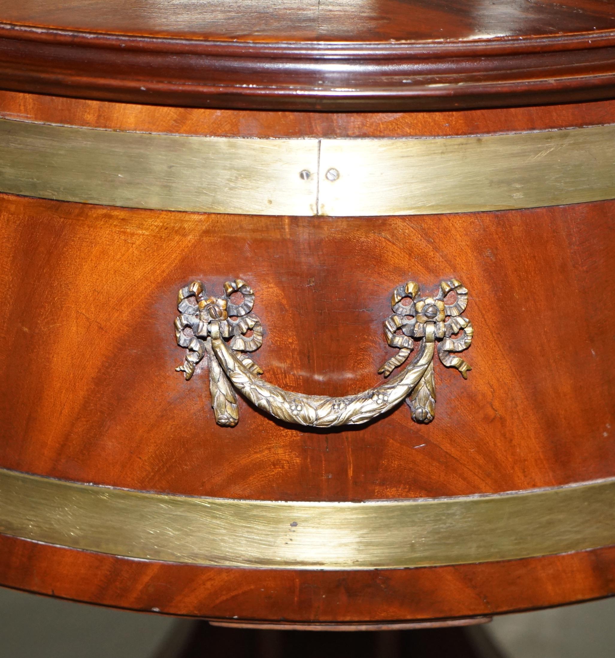 Antique Mahogany Regency Bronze & Brass Drum Side Table Top Opens Drinks Store 10