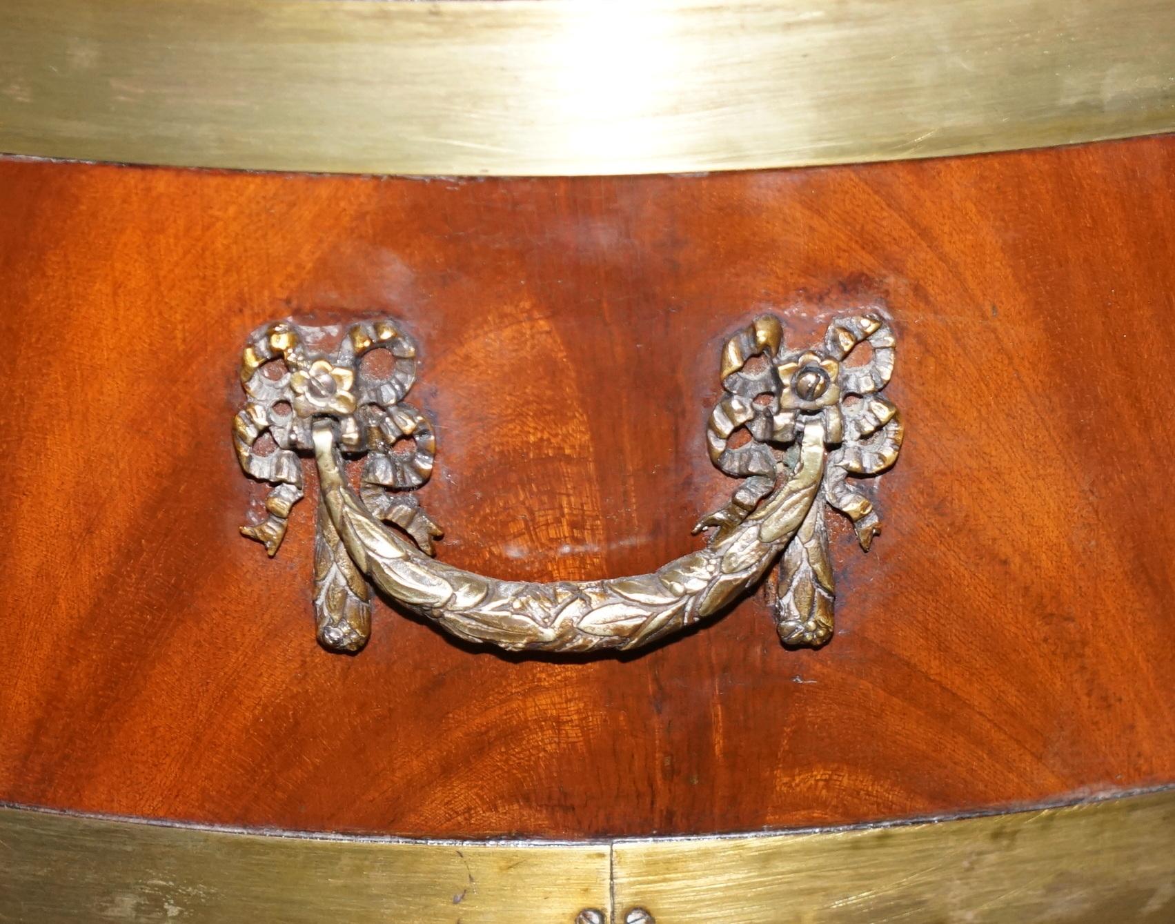 Antique Mahogany Regency Bronze & Brass Drum Side Table Top Opens Drinks Store 12