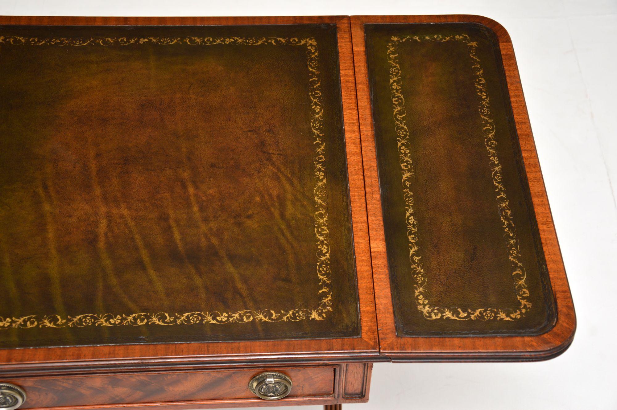 Leather Antique Mahogany Regency Style Sofa Table