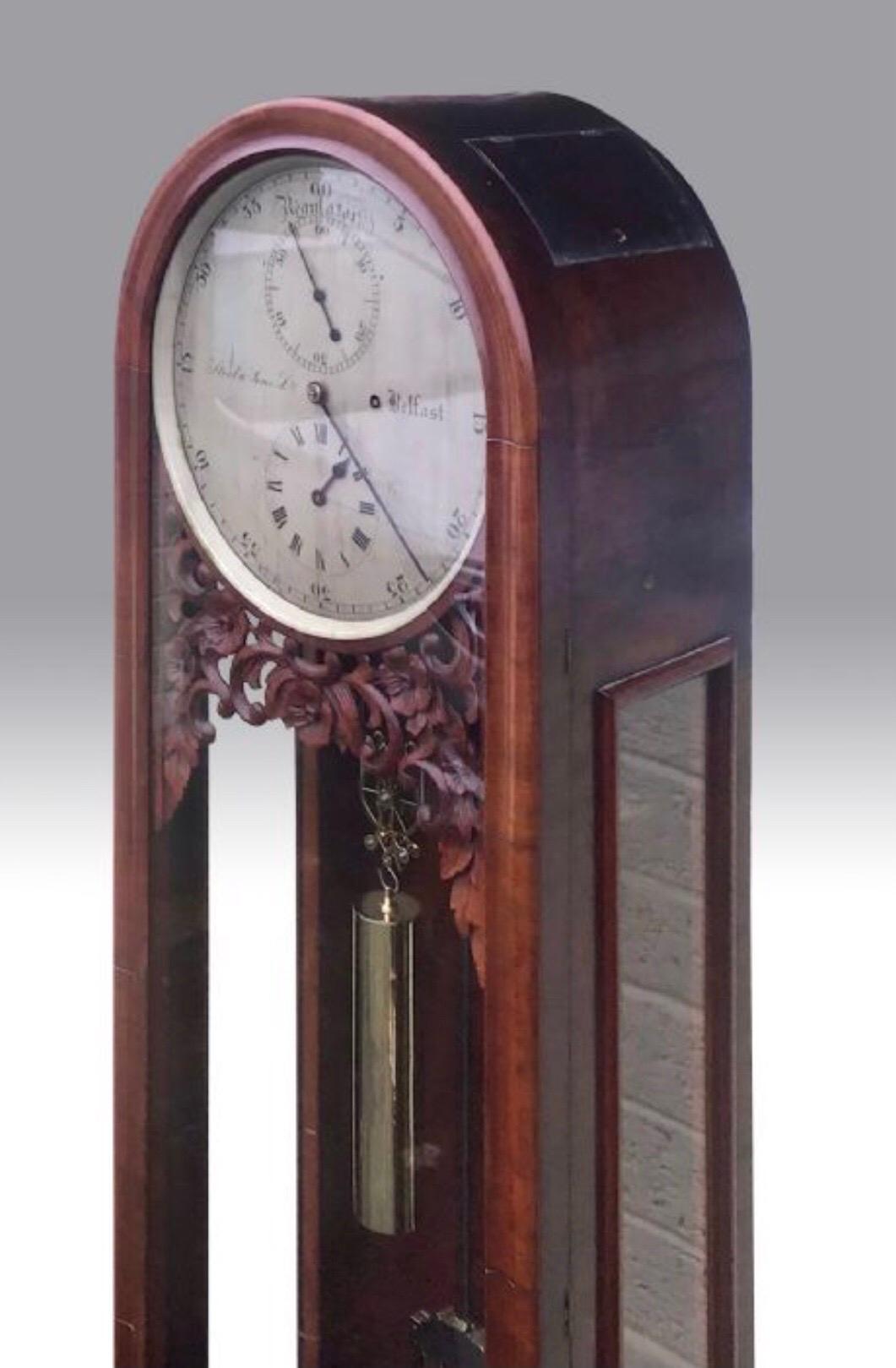 Antique Mahogany Regulator Longcase Clock by Steel of Belfast, Harrisons Works 11