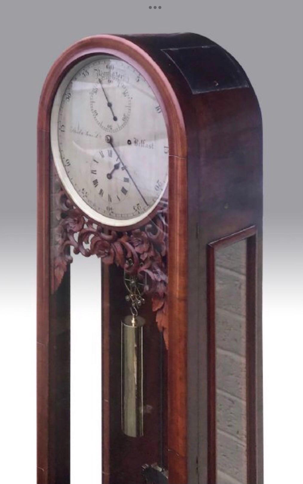 Victorian Antique Mahogany Regulator Longcase Clock by Steel of Belfast, Harrisons Works