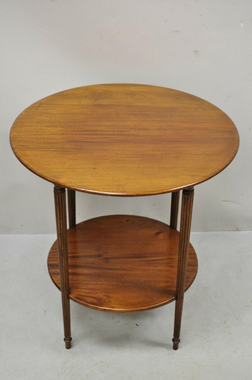 Antique Mahogany Round 2 Tier Sheraton Accent Lamp Side Table 5