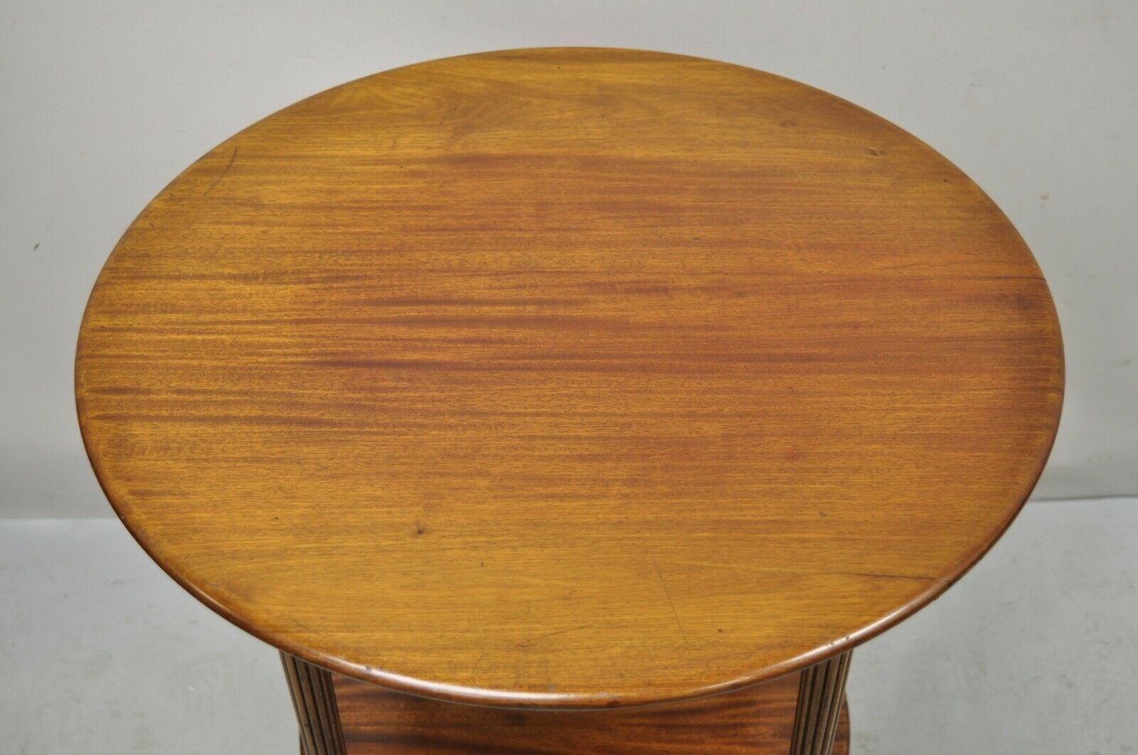 20th Century Antique Mahogany Round 2 Tier Sheraton Accent Lamp Side Table