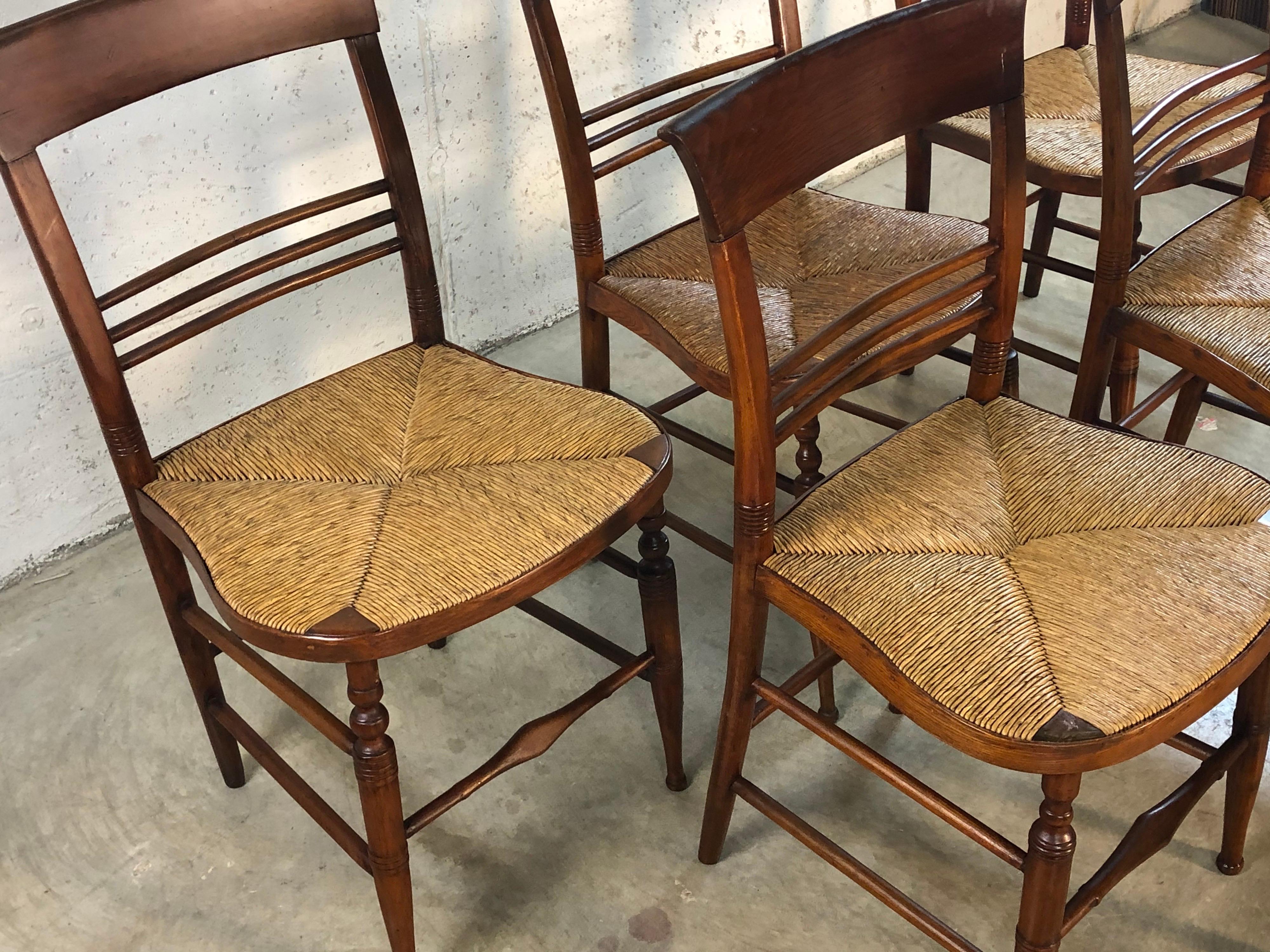 Antique Mahogany Rush Seat Dining Chairs, Set of 6 3