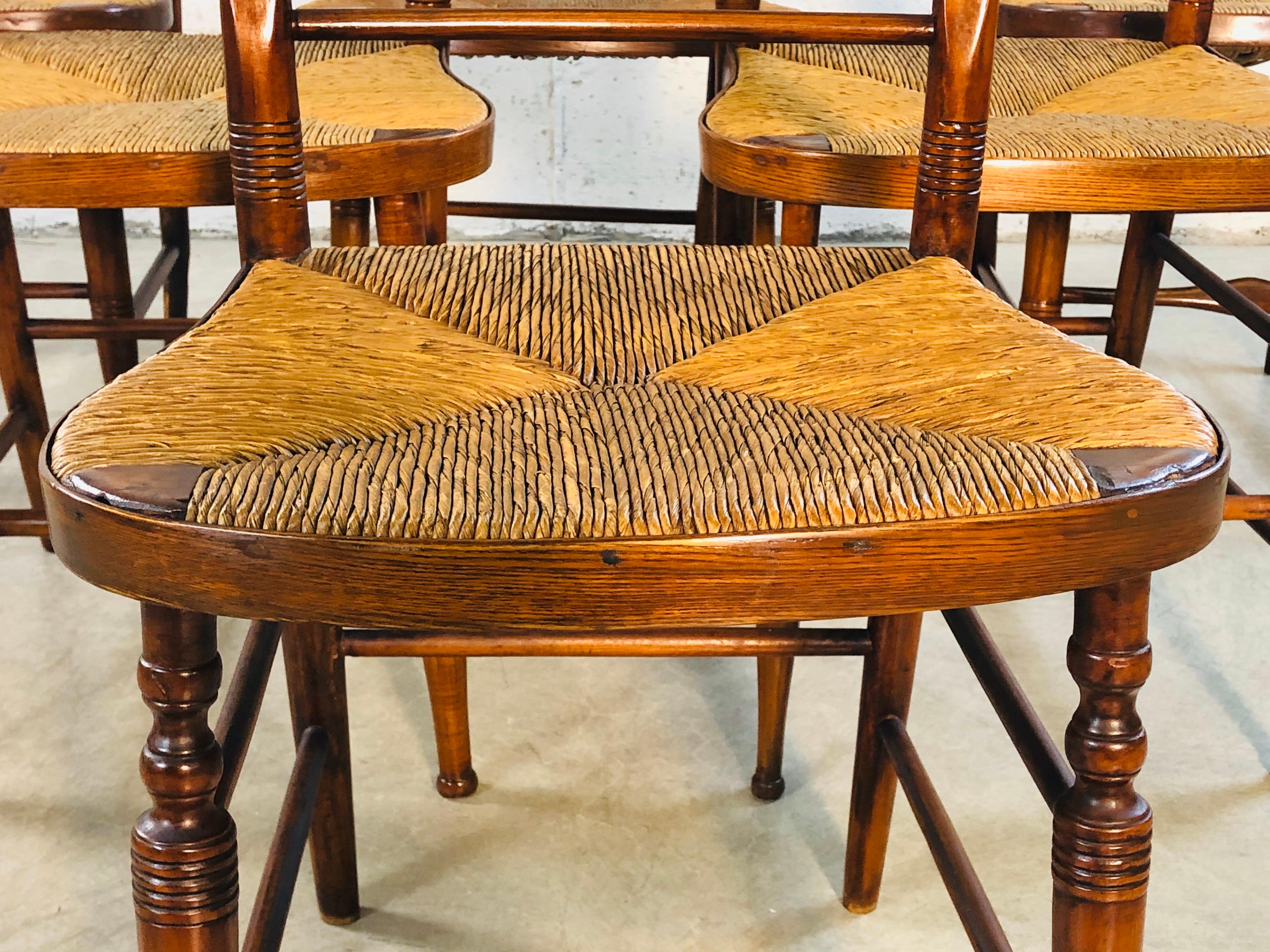 American Antique Mahogany Rush Seat Dining Chairs, Set of 6