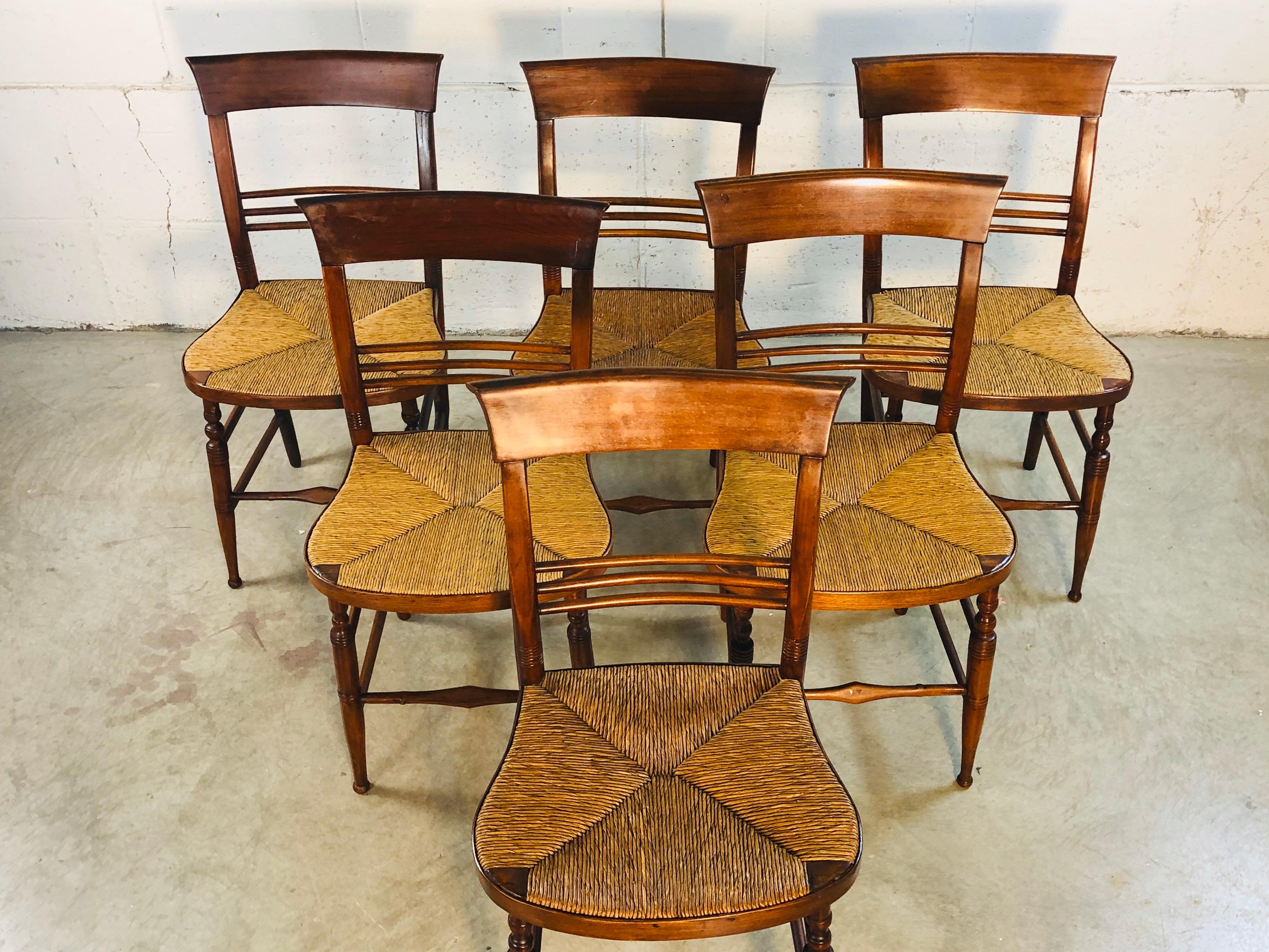 Antique Mahogany Rush Seat Dining Chairs, Set of 6 In Good Condition In Amherst, NH