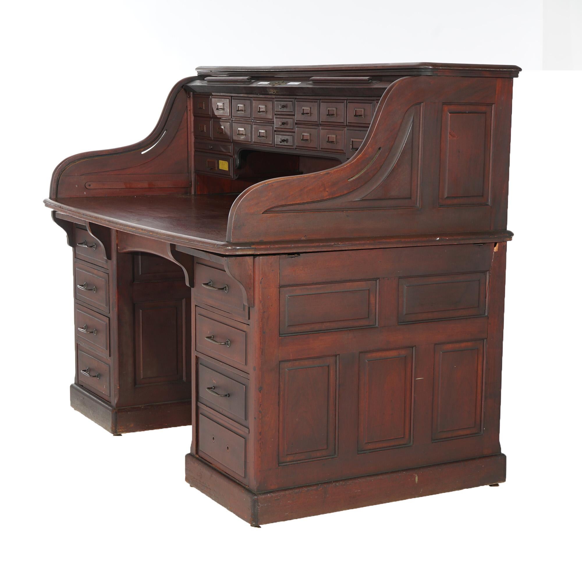 Antique Mahogany S-Roll Top Desk with Full Interior by Gunn, c1900 For Sale 8