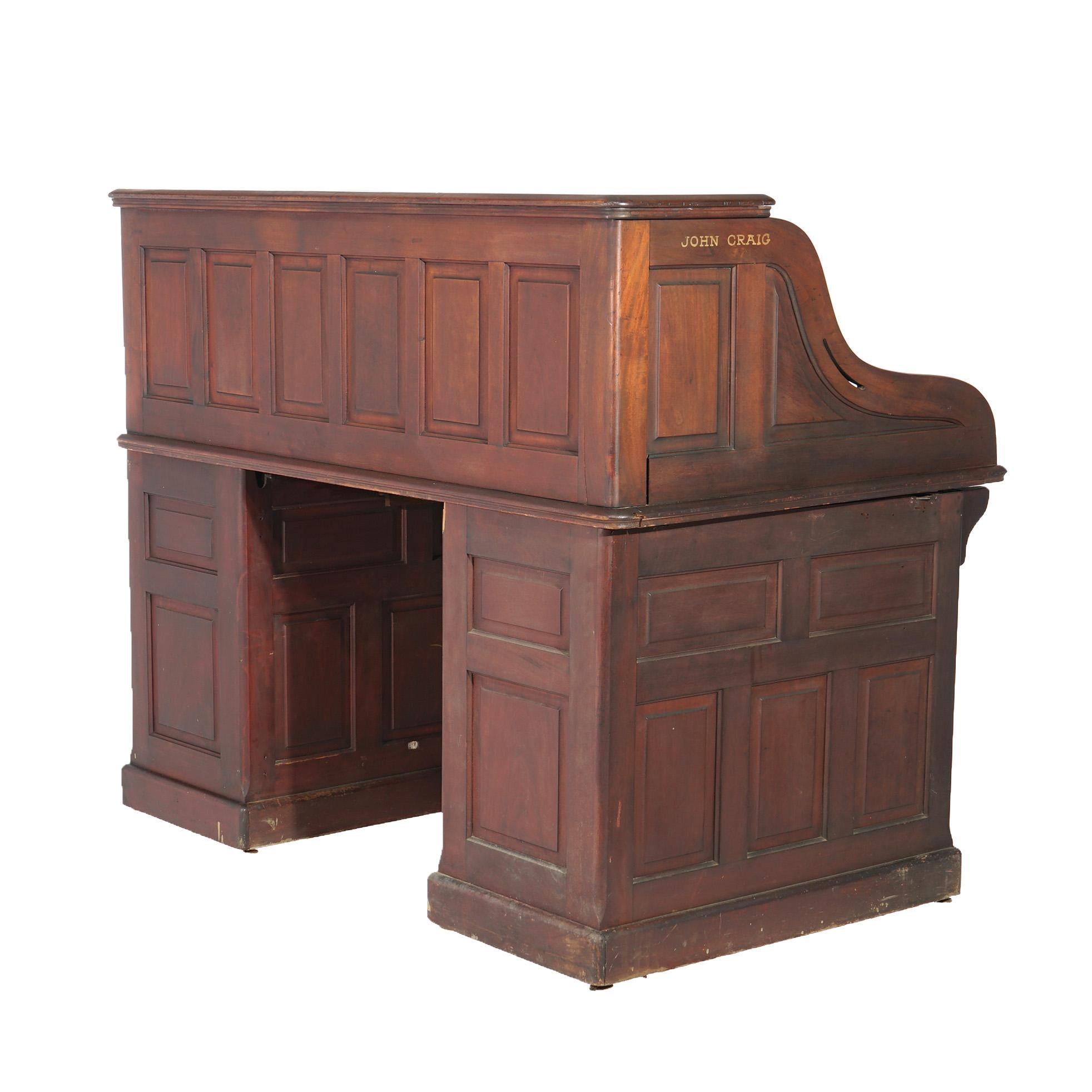 Antique Mahogany S-Roll Top Desk with Full Interior by Gunn, c1900 For Sale 11