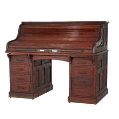 Antique Mahogany S-Roll Top Desk with Full Interior by Gunn, c1900