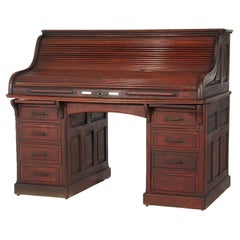 Antique Mahogany S-Roll Top Desk with Full Interior by Gunn, c1900