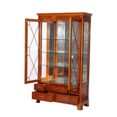 Antique Mahogany & Satinwood Two Door Five Drawer China Cabinet C1920
