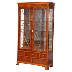 Antique Mahogany & Satinwood Two Door Five Drawer China Cabinet C1920