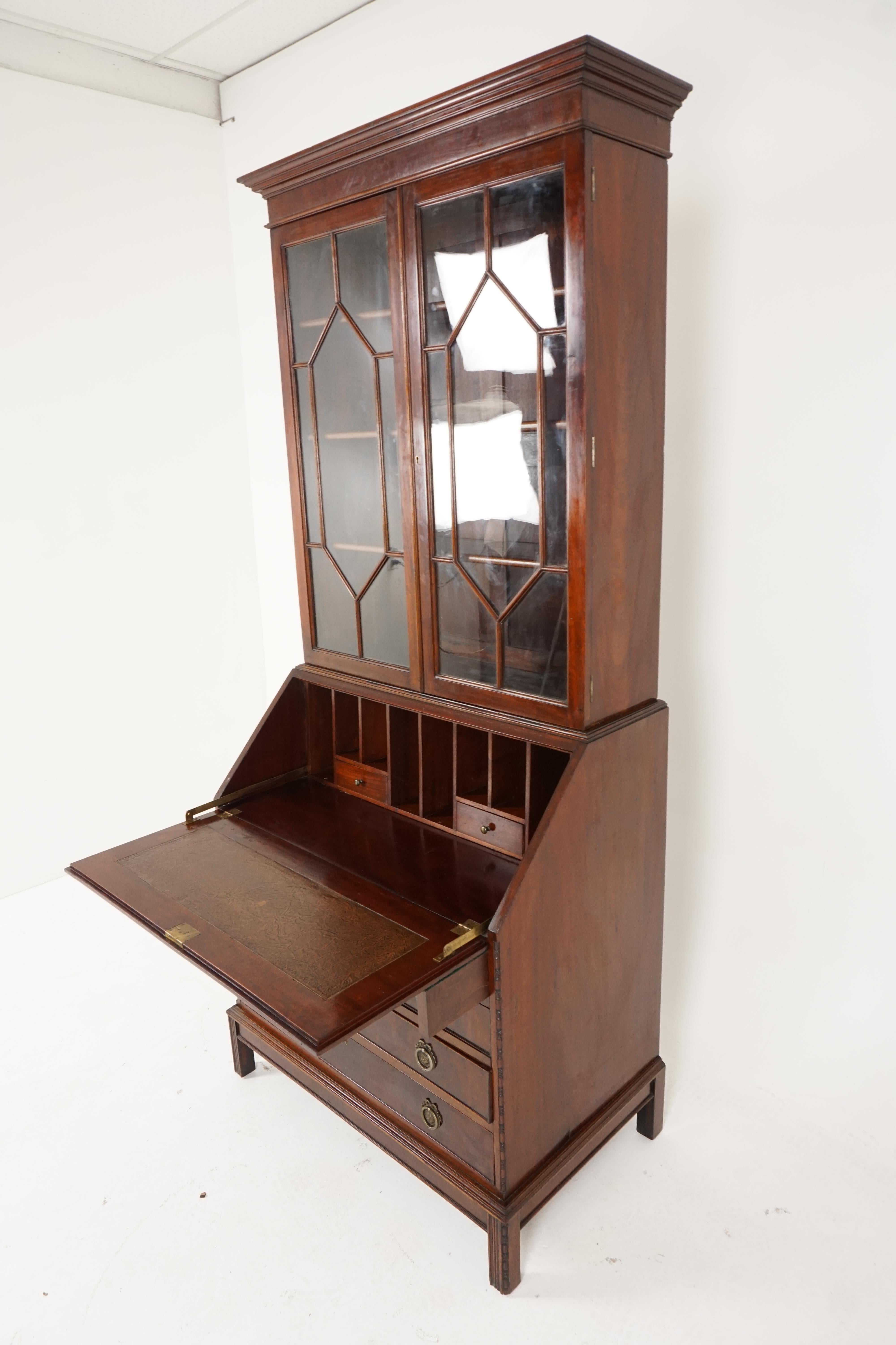 Scottish Antique Walnut Secretaire, Bookcase, Antique Furniture, Scotland 1910, B2131 