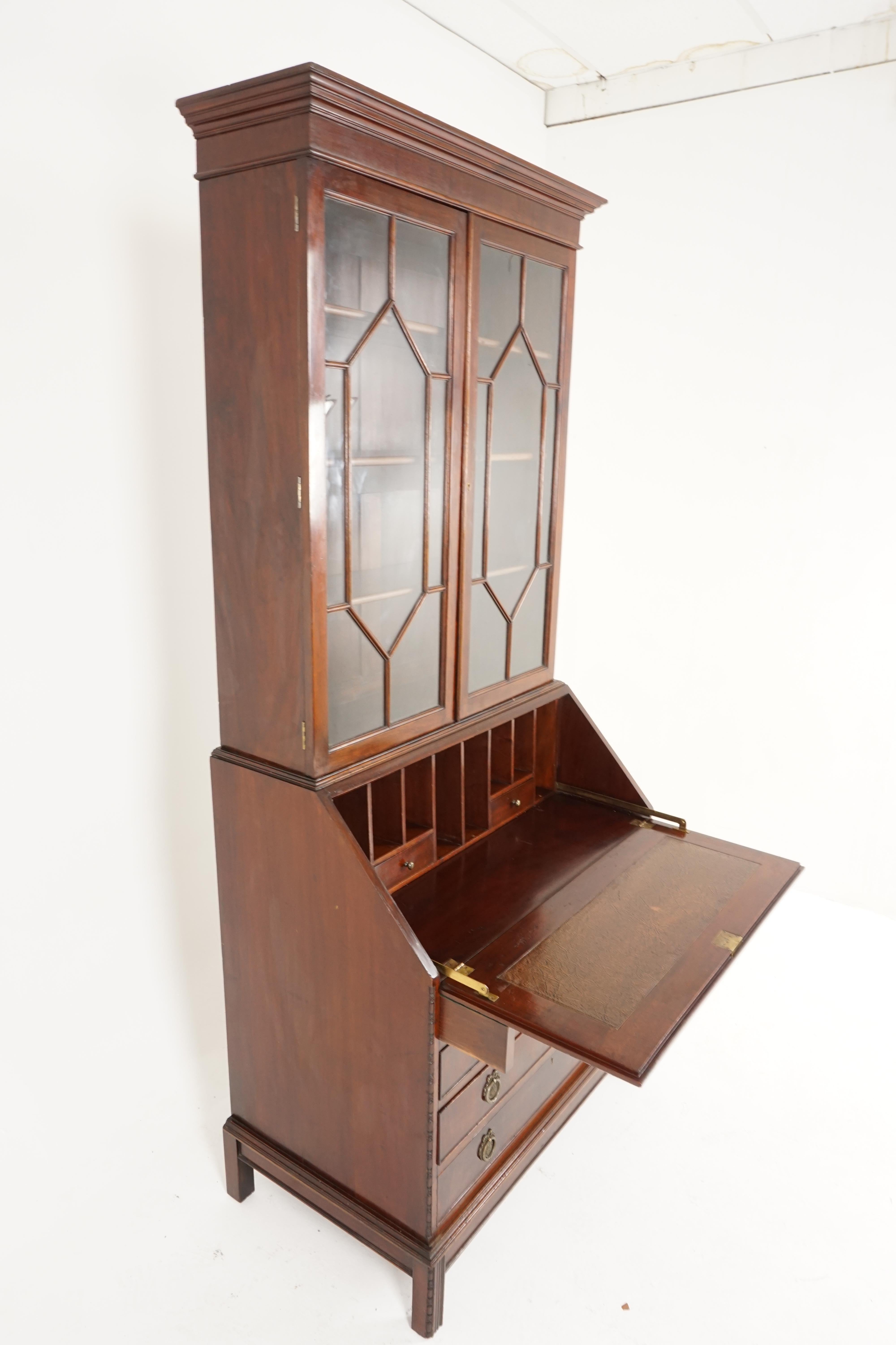 Hand-Crafted Antique Walnut Secretaire, Bookcase, Antique Furniture, Scotland 1910, B2131 