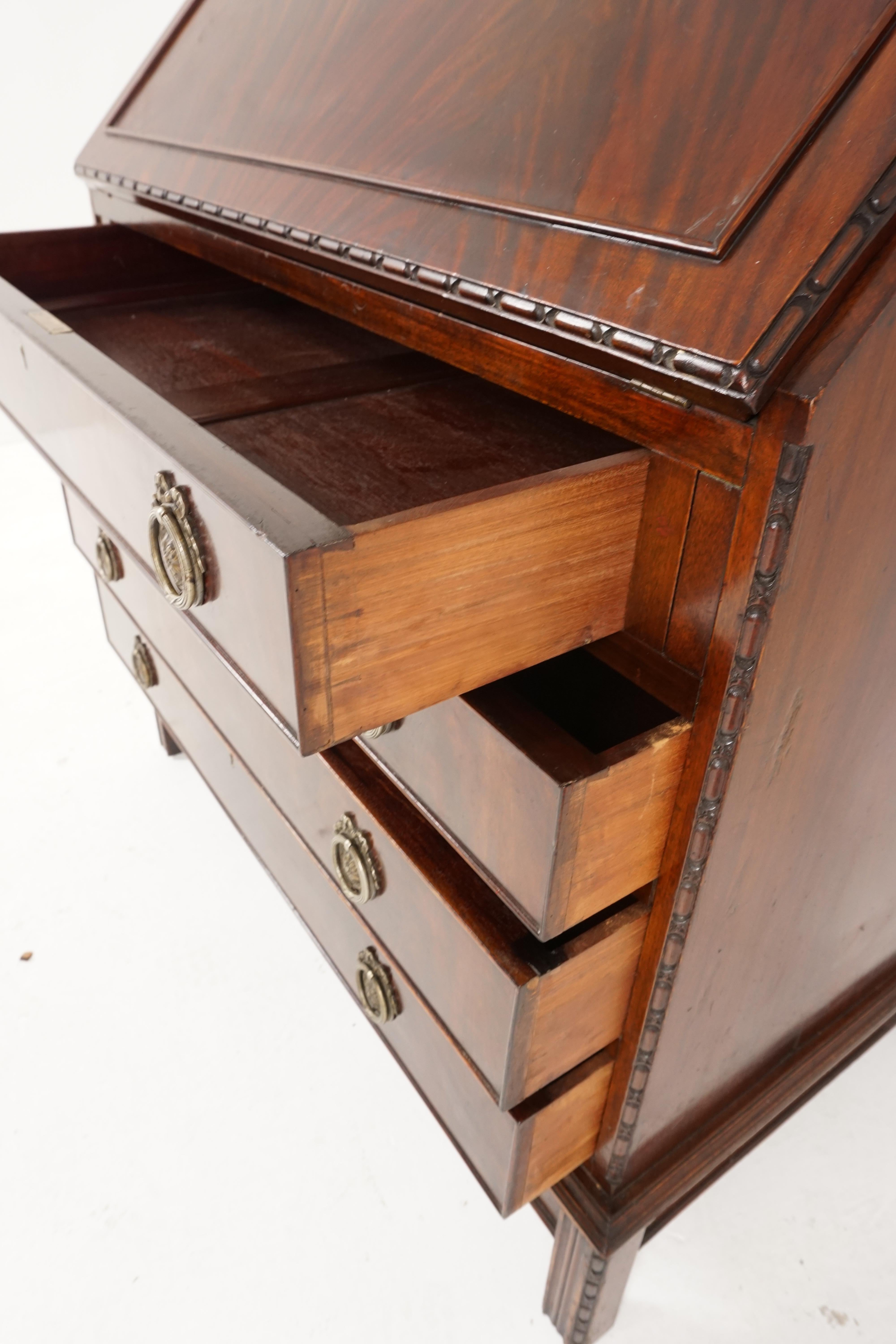 Early 20th Century Antique Walnut Secretaire, Bookcase, Antique Furniture, Scotland 1910, B2131 